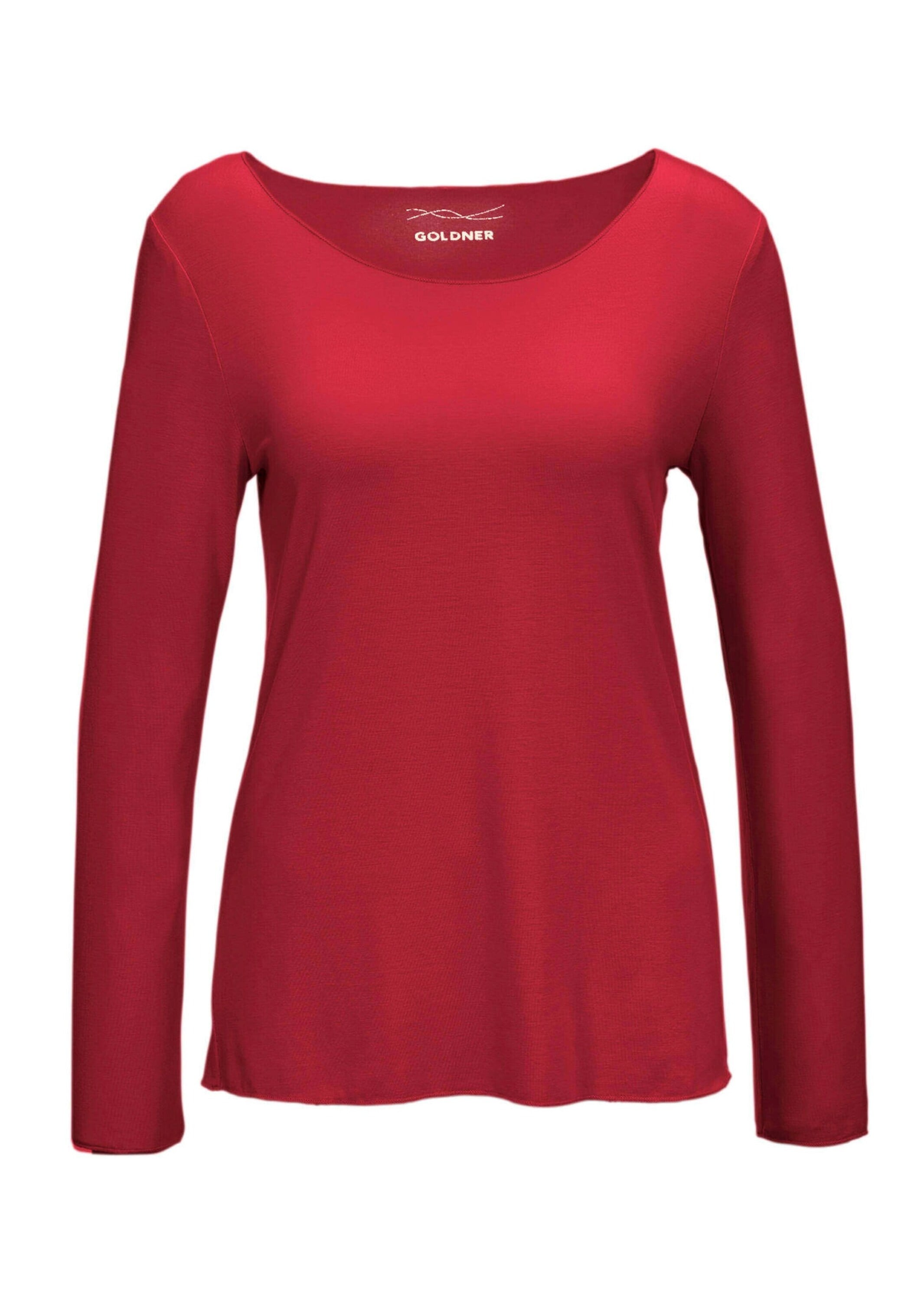 Longpullover GOLDNER "Kombistarkes Langarmshirt mit tonaler Zierkante", Damen, Gr. 44, rot, Obermaterial: 90% Viskose CV. 10% Elasthan EL., Sonstiges, Pullover Longpullover, Ohne
