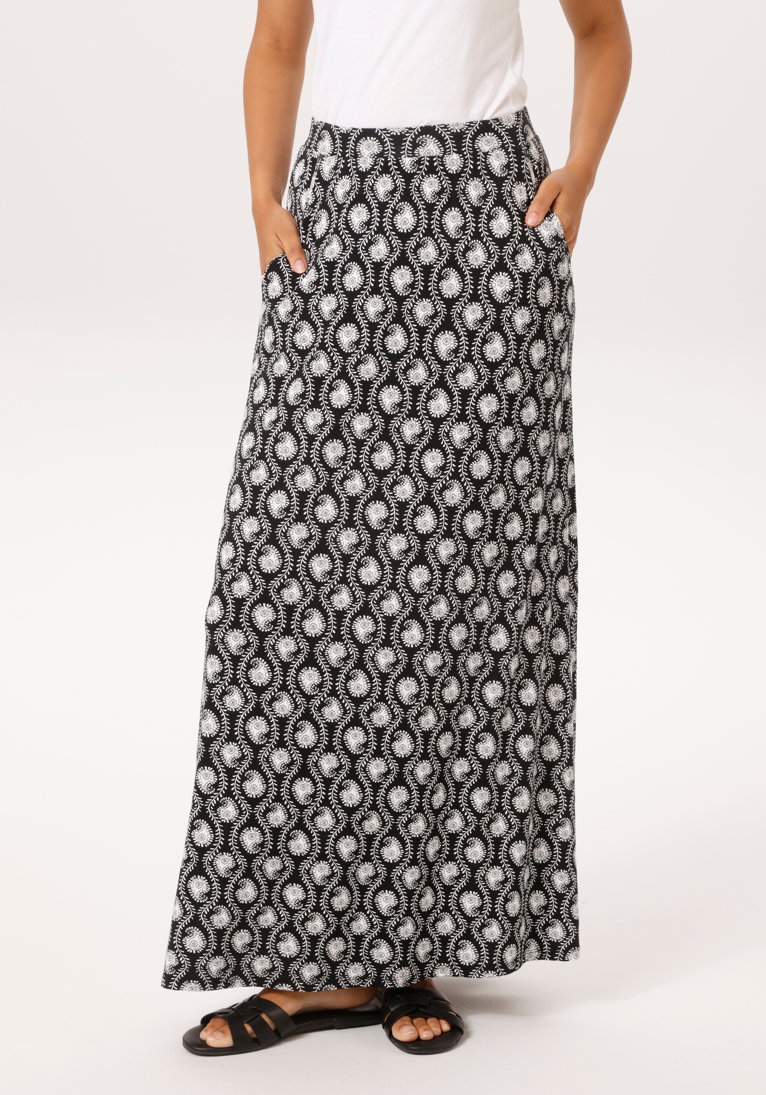 Aniston CASUAL Maxirock mit kontrastfarbigem Paisley-Muster
