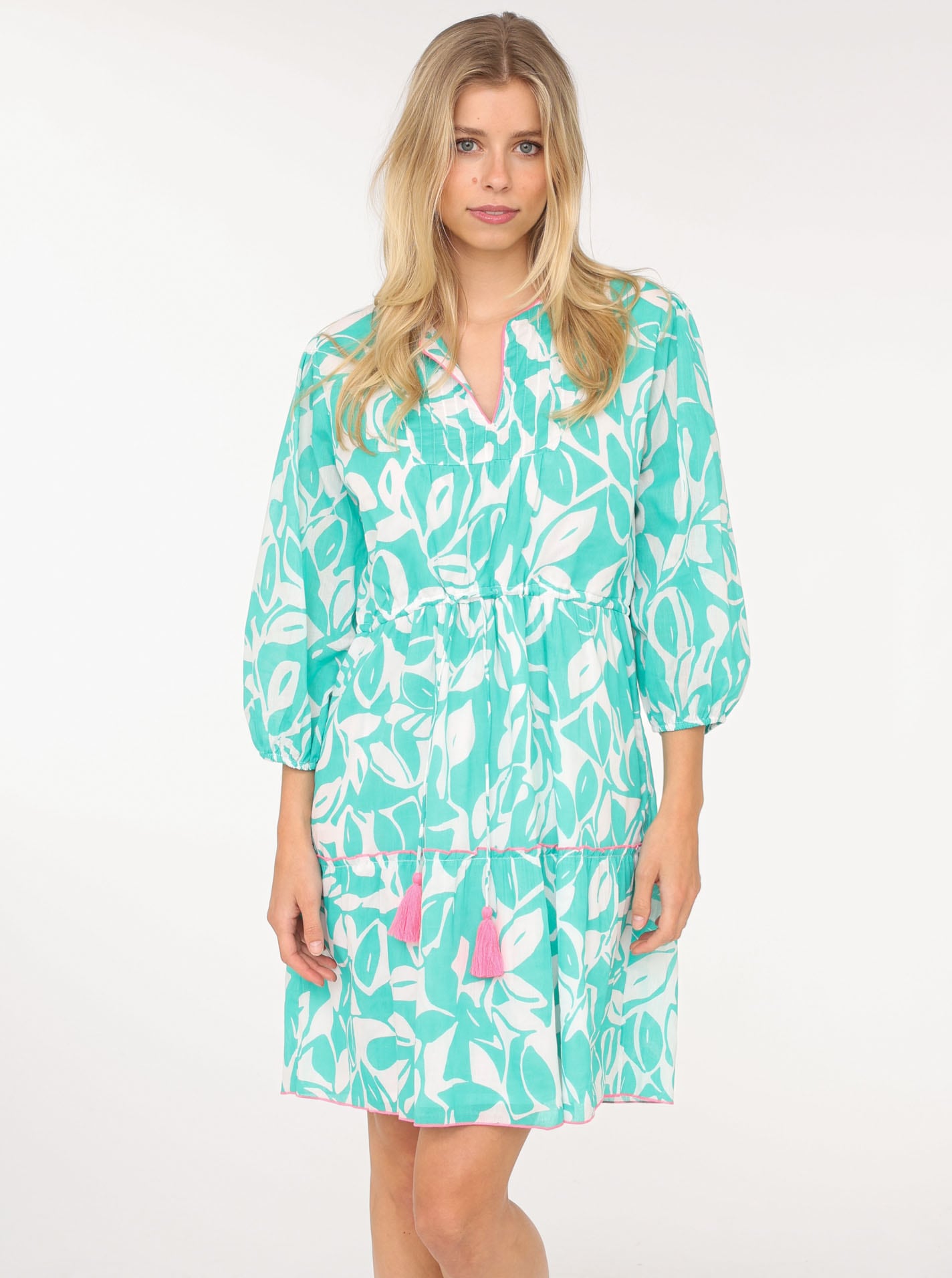 Zwillingsherz Sommerkleid ""Blätter Zweifarbig"" Ohne Taschen mit Tasseln u günstig online kaufen