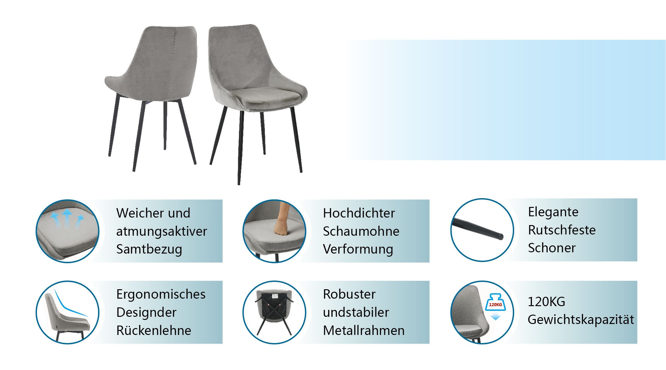 INOSIGN Esszimmerstuhl »NIAM-EZST«, Samtvelours, 2er Set, schwarze Metallbeine, pflegeleichter Samtvelours Bezug