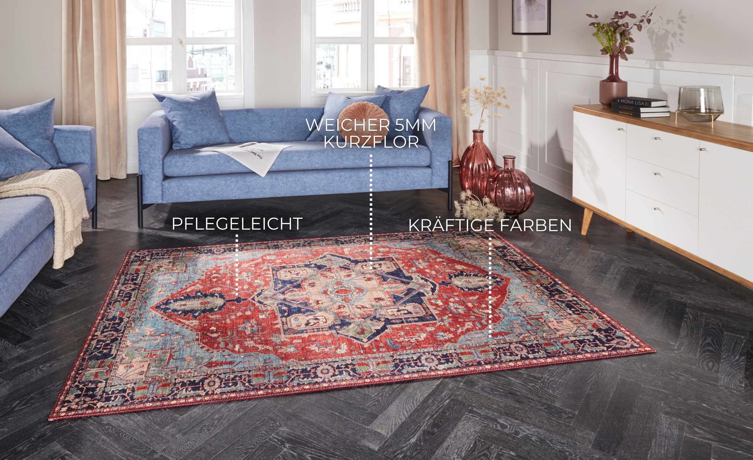 Teppich ELLE DECORATION "Hamadan" Gr. 32, rot, B:120cm H:5mm L:160cm, Polyester, Teppiche, Teppich, Orientalisch, Läufer, Kurzflor, Wohnzimmer, Schlafzimmer, Esszimmer 2