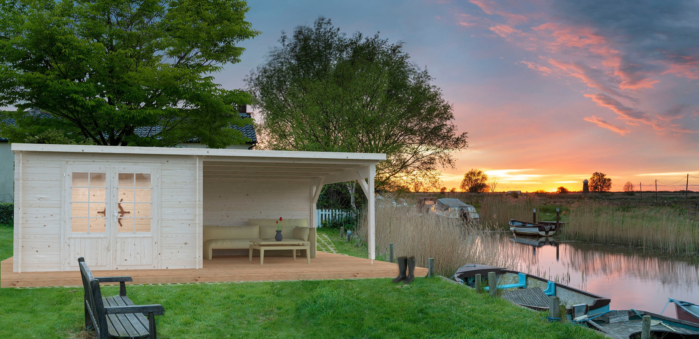 Palmako Gartenhaus "Ella" 8,7+10,0 m², mit Anbaudach günstig online kaufen