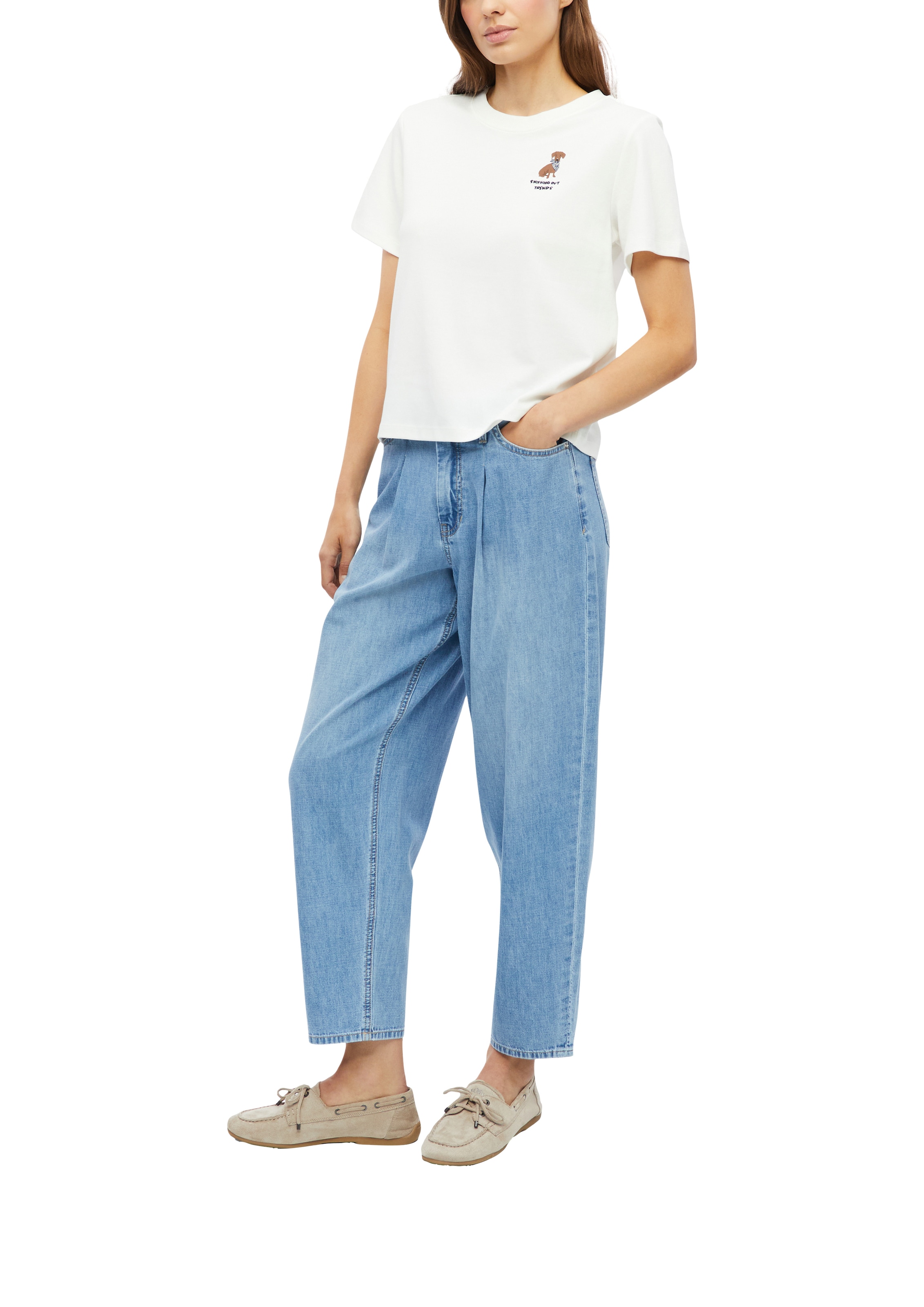 s.Oliver Kurzarmshirt Sommershirt mit kleinem Print/Stickerei