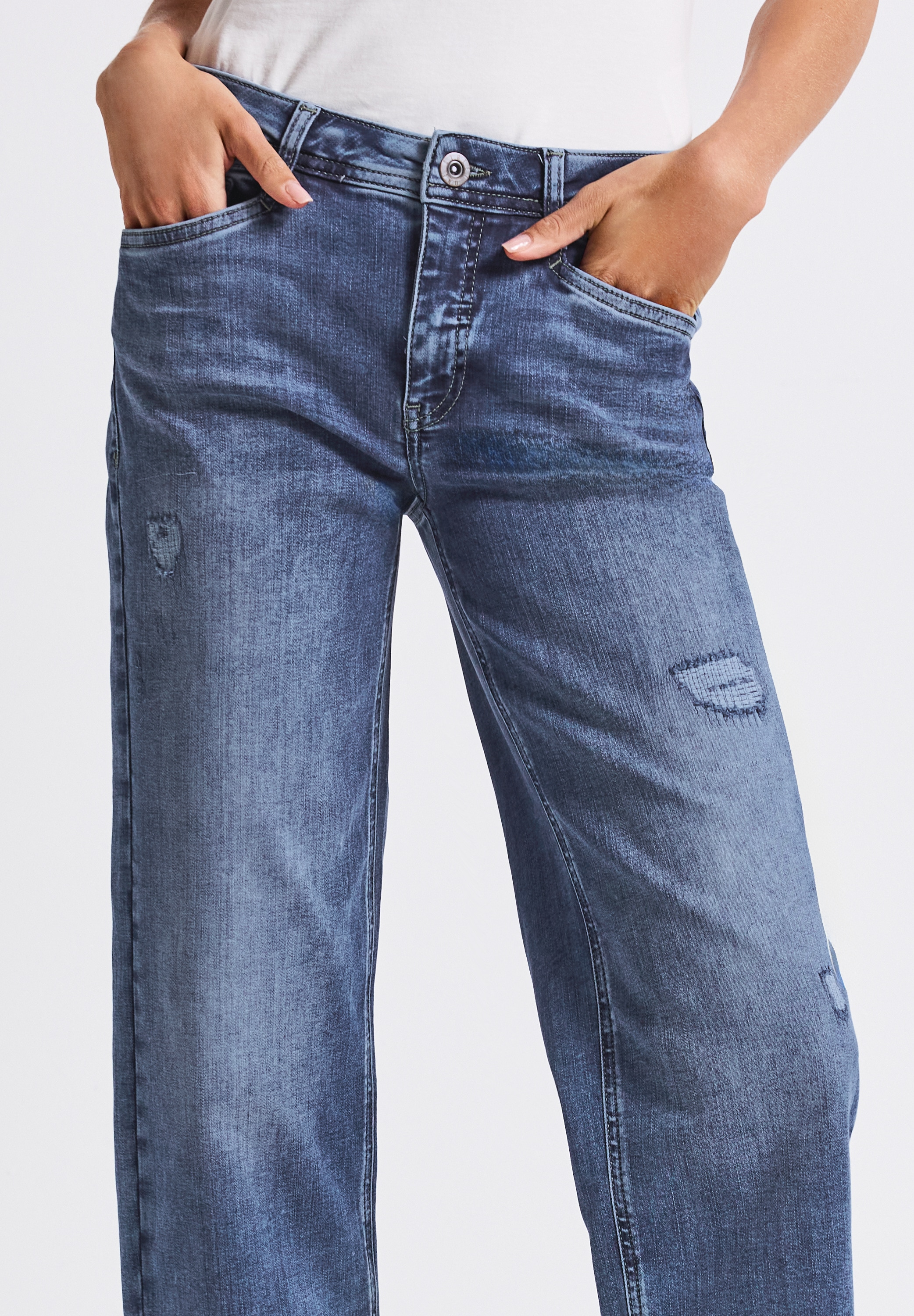 STREET ONE Straight-Jeans »Style Straight Leg«, Destroyed Jeans