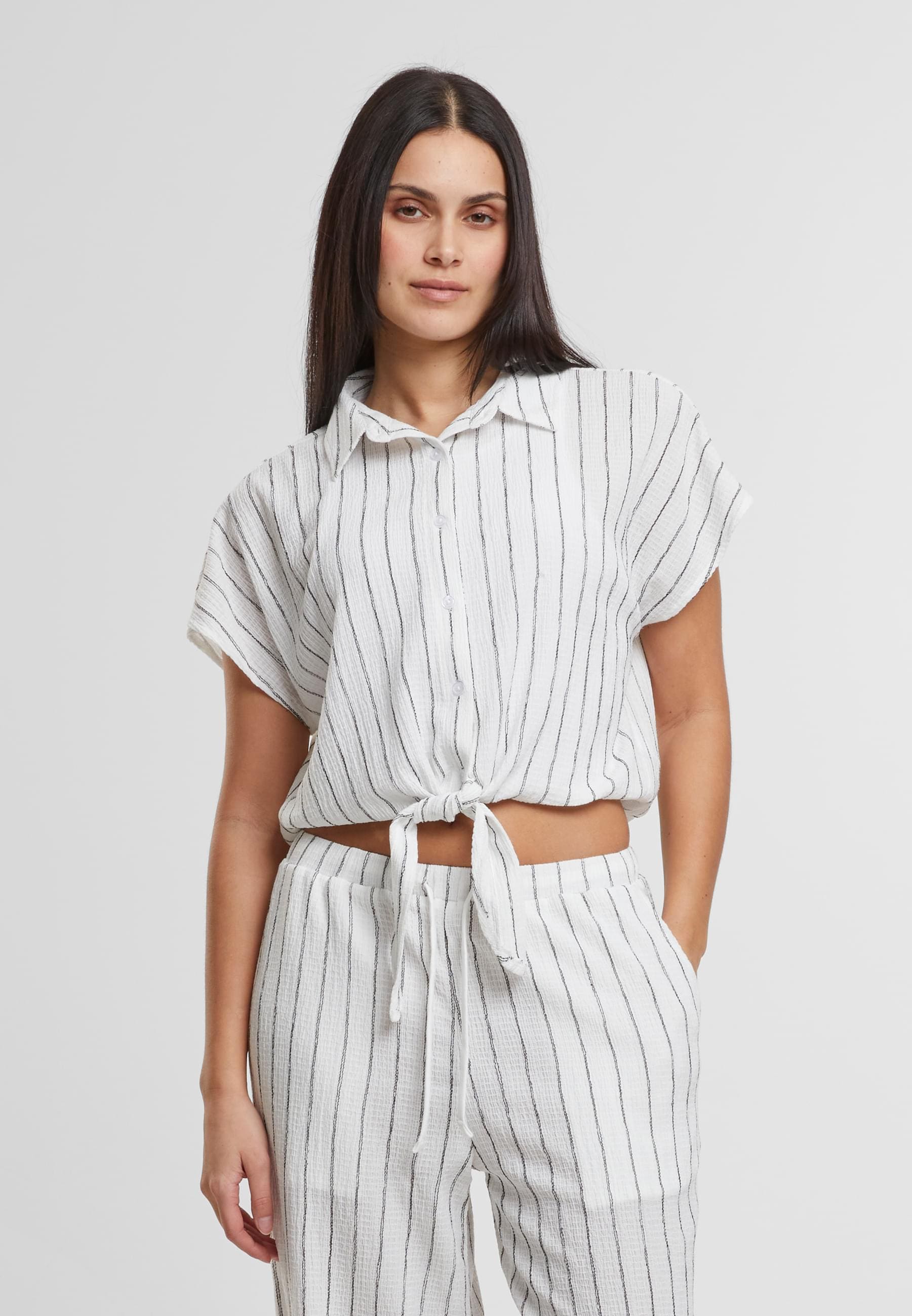 URBAN CLASSICS Klassische Bluse »Urban Classics Ladies Structured Striped Tied Blouse«
