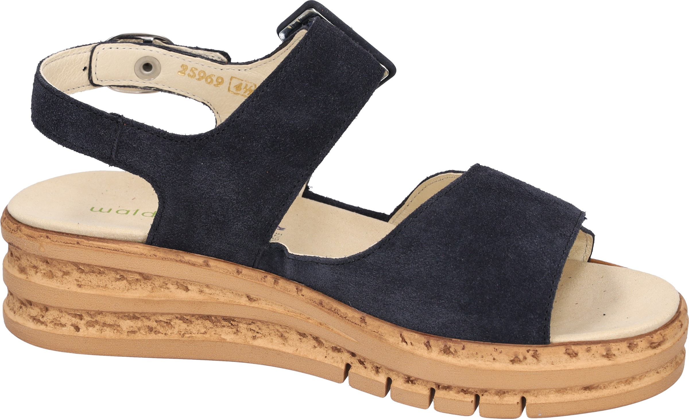 Plateausandaletten WALDLÄUFER "K-ARLENE", Damen, Gr. 7 (40,5), dunkelblau, Veloursleder, unifarben, Schuhe, Sommerschuh, Klettsandale in Extraweite K für den kräftigen Fuß 3