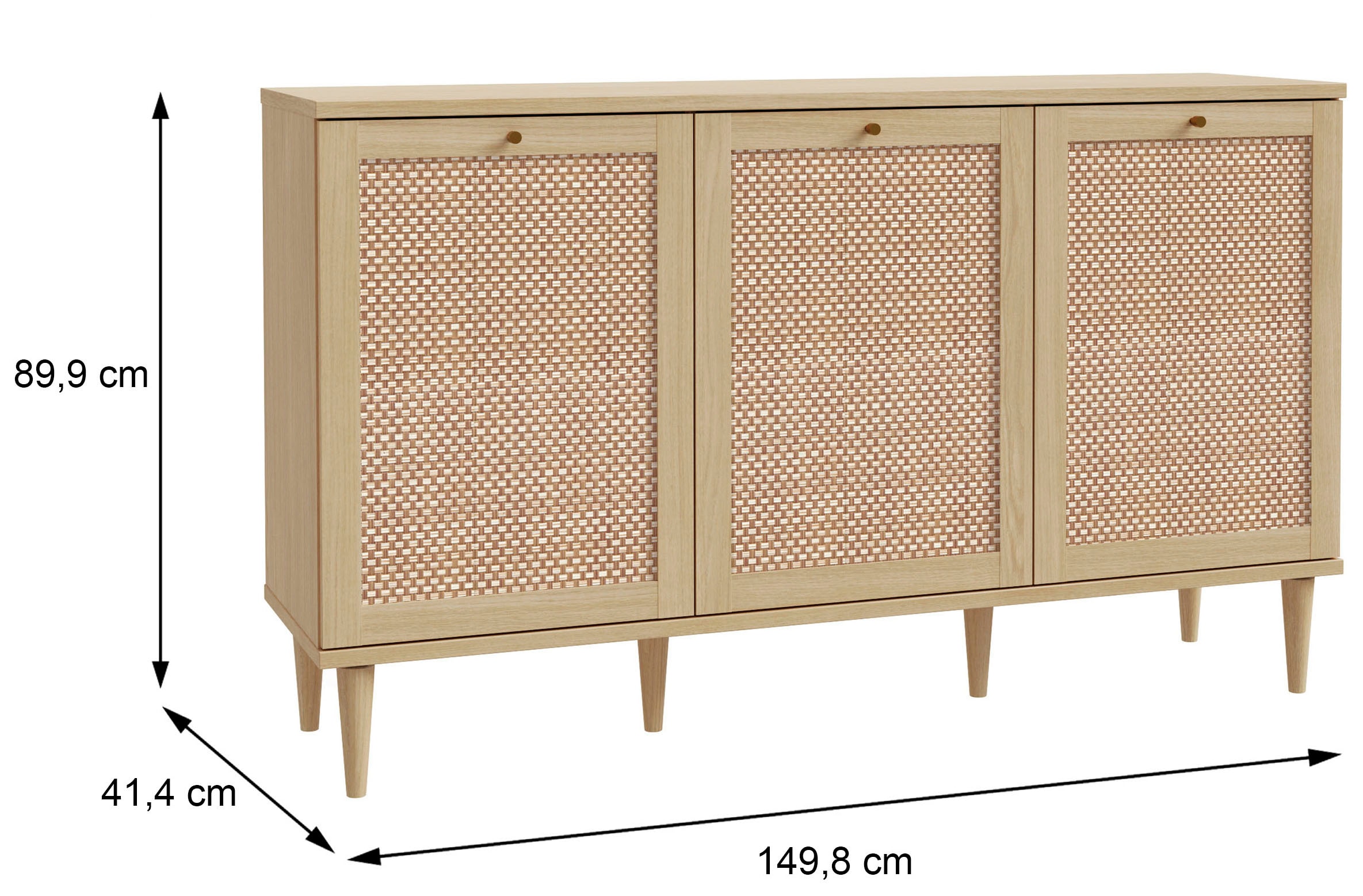 OTTO home Sideboard »ELLIAN mit  Wiener Geflechtoptik, 3 Türen, Boho Stil, Vintage« Holzfüße, Metallgriffe, Made in EU, viel Stauraum, FSC® zertifiziert