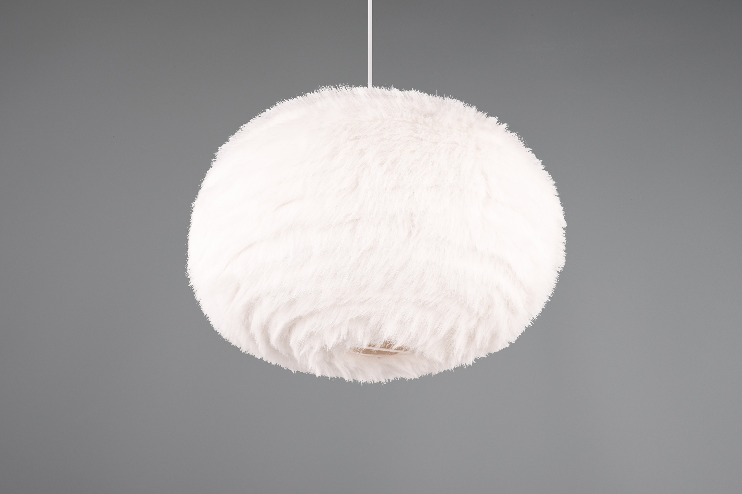 REALITY Leuchten Pendelleuchte »FURRY, höhenverstellbare Hängelampe mit Plüsch Lampenschirm Ø 50cm«, 1 flammig, Leuchtmittel E27 | Leuchtmittel wechselbar, exkl 1xE27 max 10W, weiße Plüsch Hängeleuchte Schlafzimmer Wohnzimmer