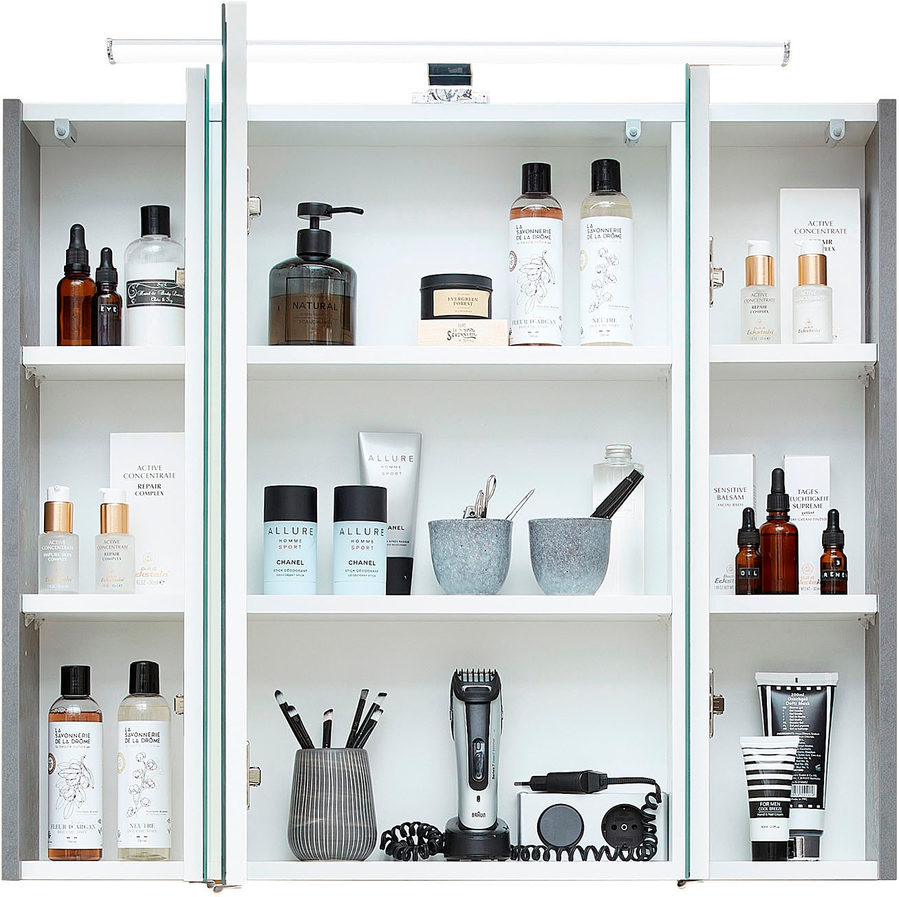 Saphir Badmöbel-Set »Quickset 945 2-teilig, Mineralmarmor-Waschtisch und LED-Spiegelschrank«, (2 St.), Waschplatz 80 cm breit, 5 Türen, 1 Schublade, inkl Türdämpfer, Bad-Set