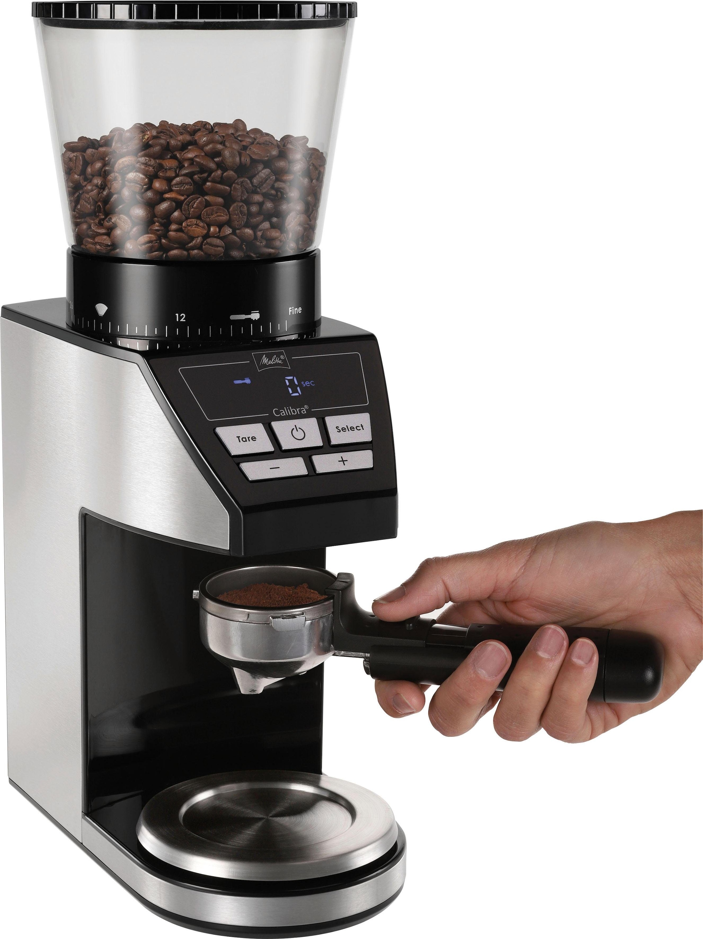 Melitta Kaffeemühle »Calibra 1027-01 schwarz-Edelstahl«, 160 W, Kegelmahlwerk, 375 g Bohnenbehälter