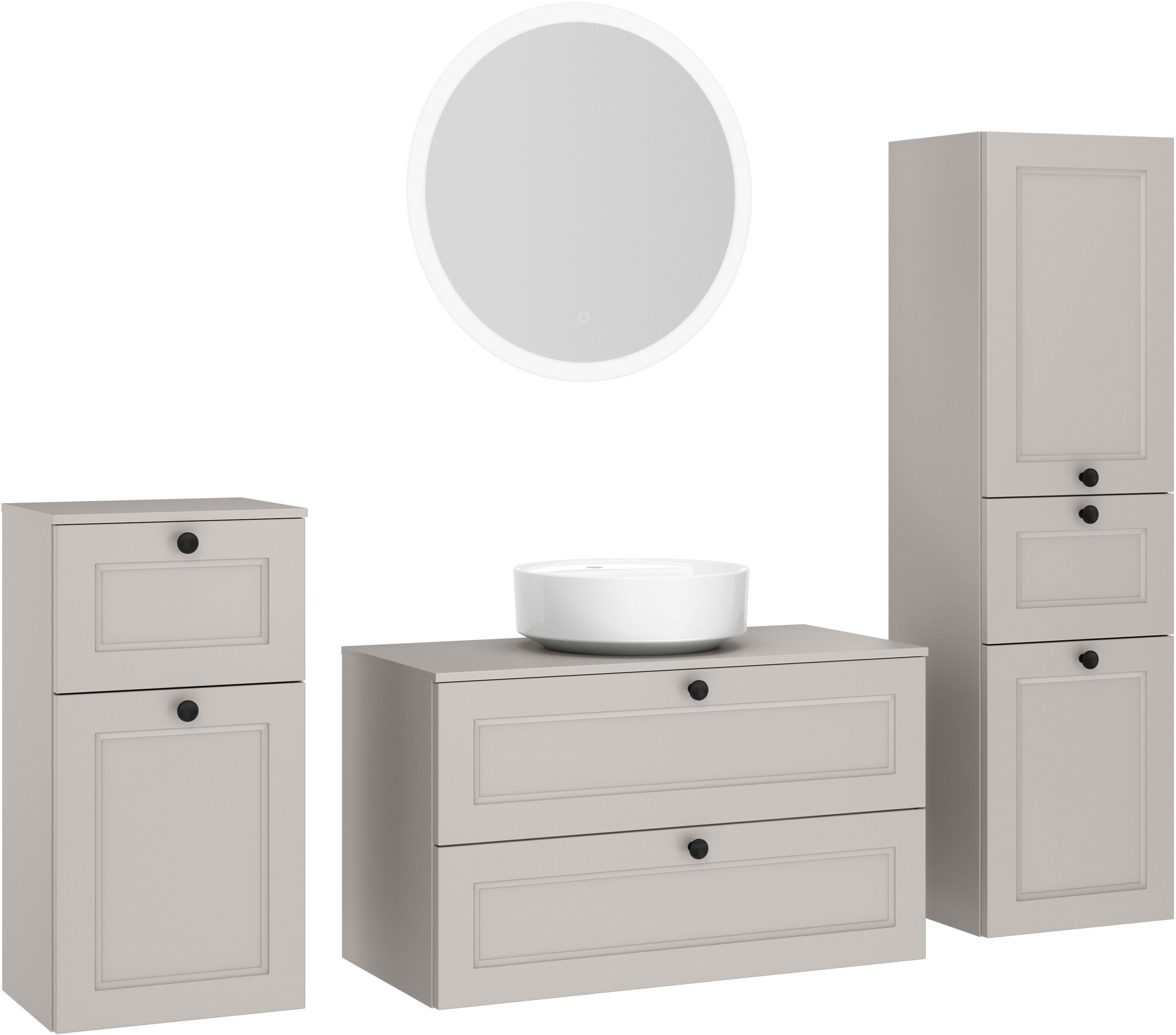 nobilia "Cascada" Set, inkl. Aufsatzwaschbecken und beleuchtetem Spiegel mit Touch-Sensor, 4 Stk. tlg.