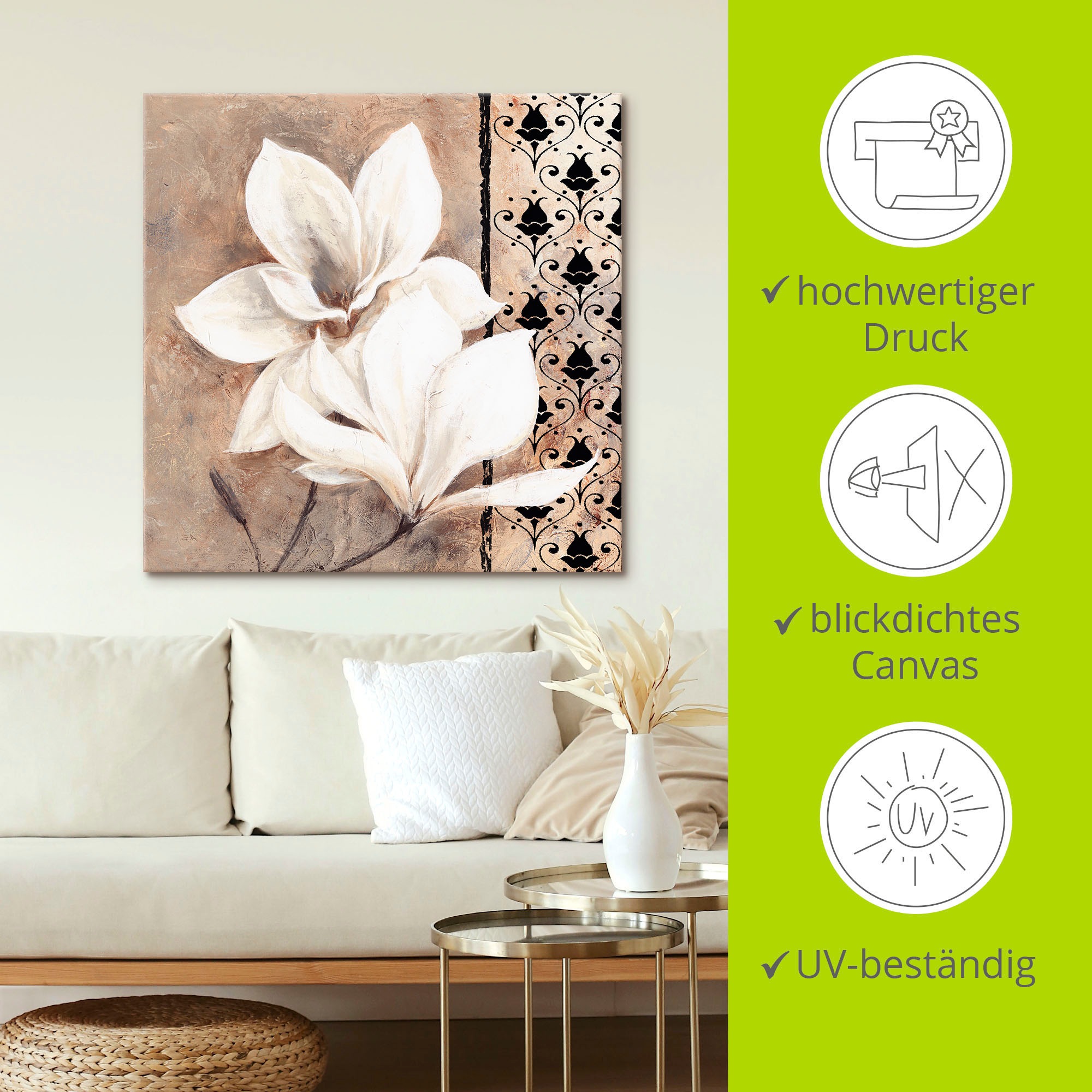 Leinwandbild ARTLAND "Klassische Magnolien", beige (farbe bild(er): naturfarben), B:70cm H:70cm, Bilder, Leinwandbild, auf Holzrahmen gespannt 6