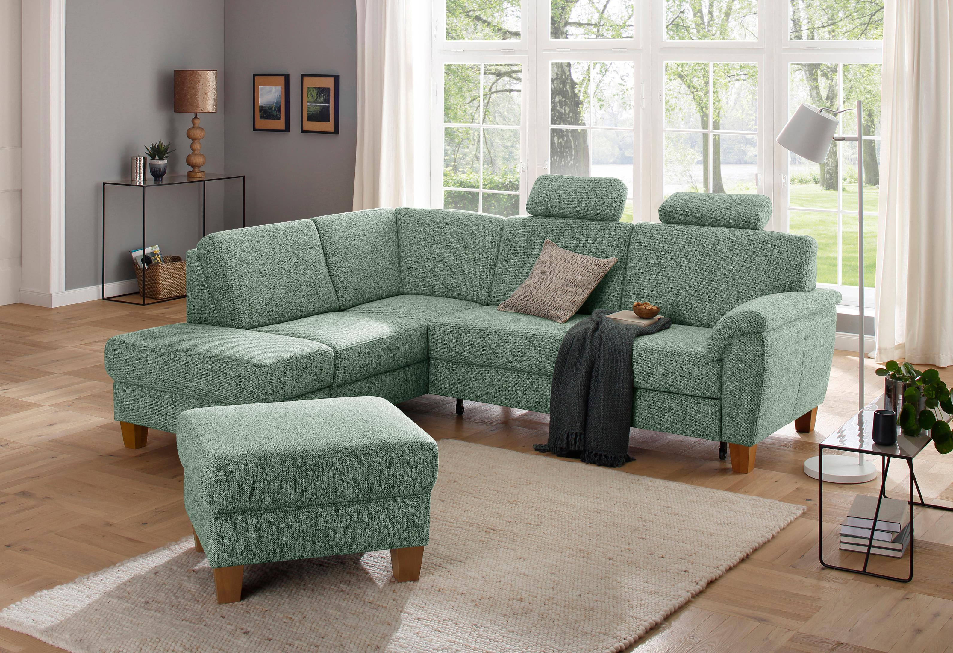 OTTO home Ecksofa "Alta L-Form" mit Federkern und Kontrastnaht, Füße Buche eichefarben
