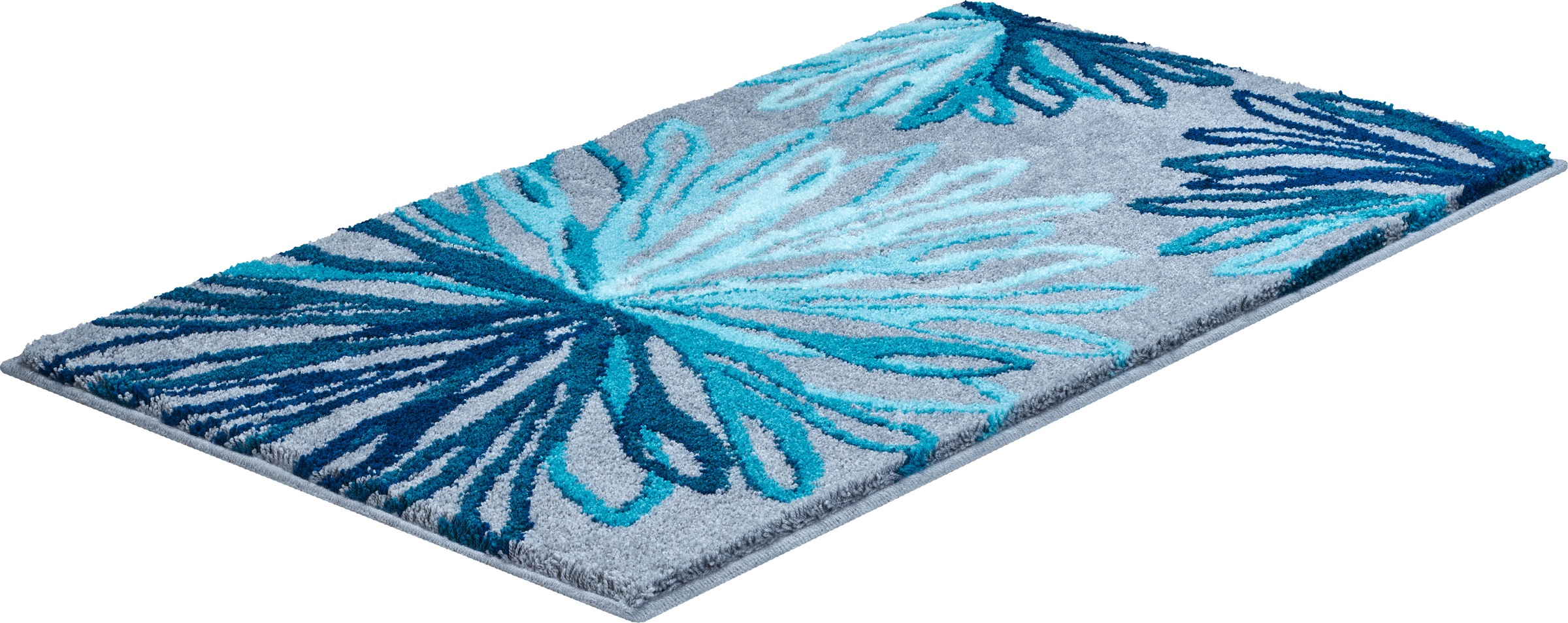 Badematte GRUND, H:20mm, blau, Polyacryl, Badematten, "Art", florales Muster, elegante Badematte
