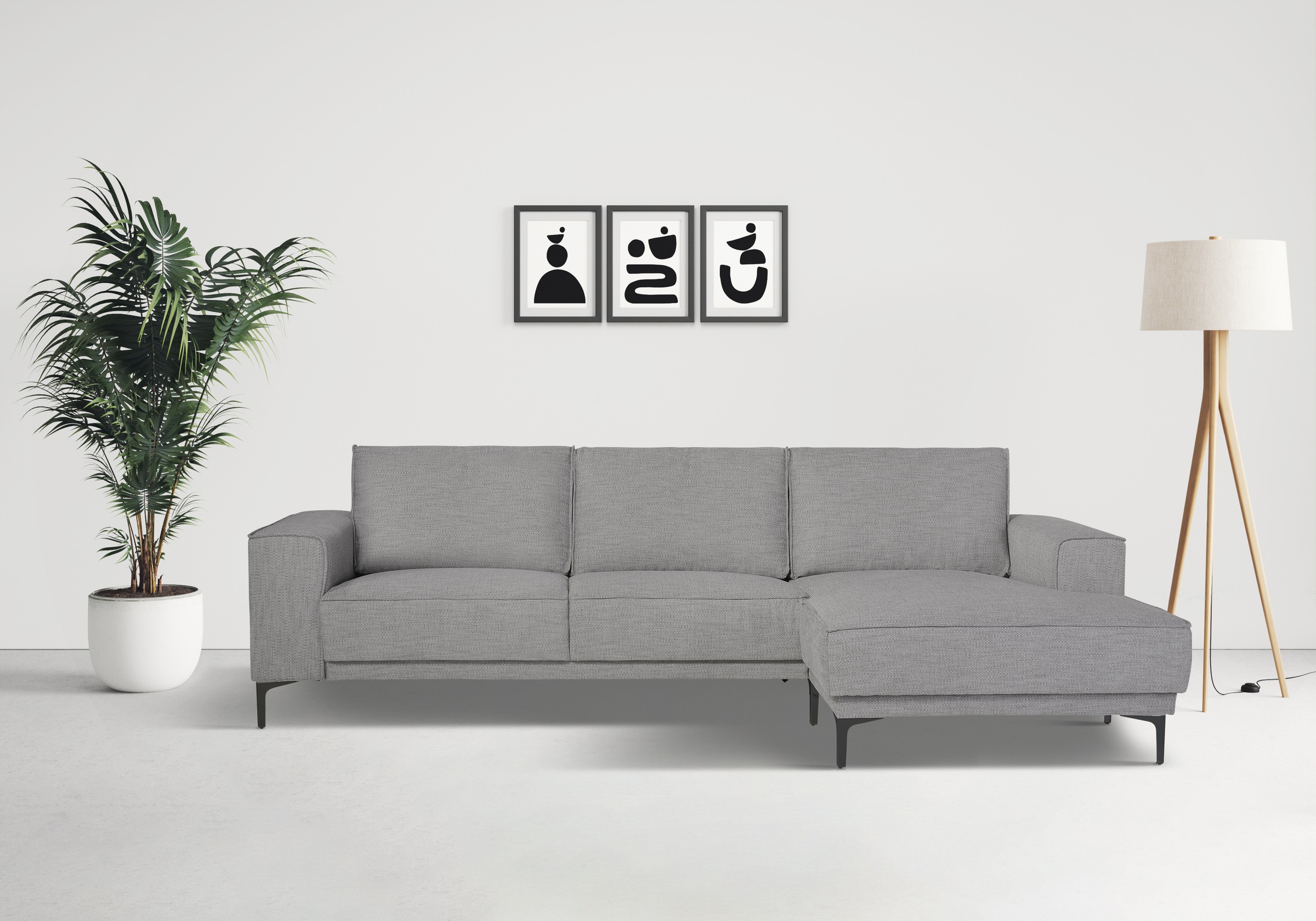 OTTO home Ecksofa "OLAND Flachgewebe L-Form, B: 280 cm, Skandi-Design" L-Form, 280 cm, Wellenunterfederung, Skandi-Design, Metallfüße