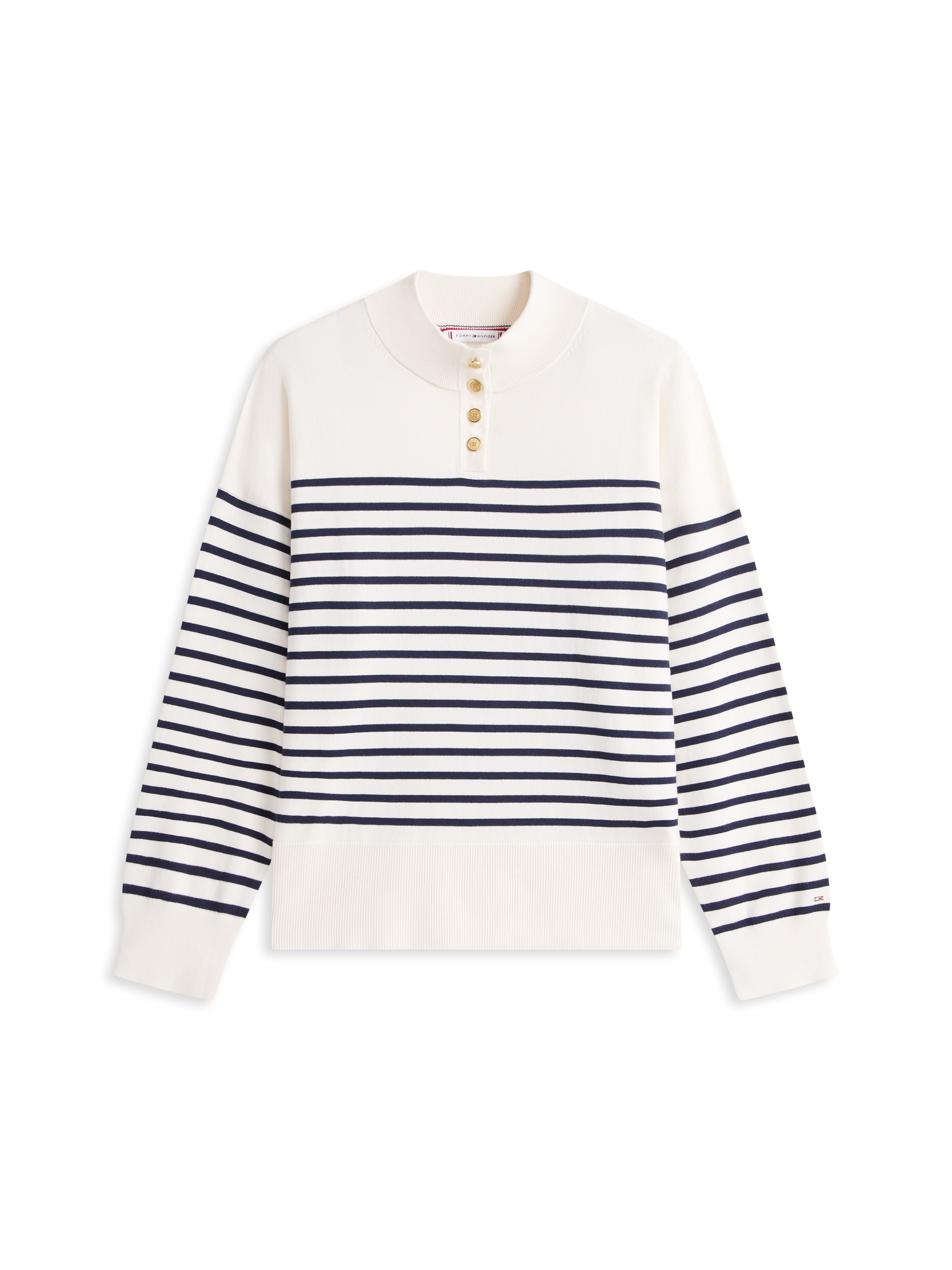 Tommy Hilfiger Curve Stehkragenpullover »CRV CO JERSEY GOLD BTN MK-NK SWT«, in großen Größen, mit goldfarbenen Knöpfen