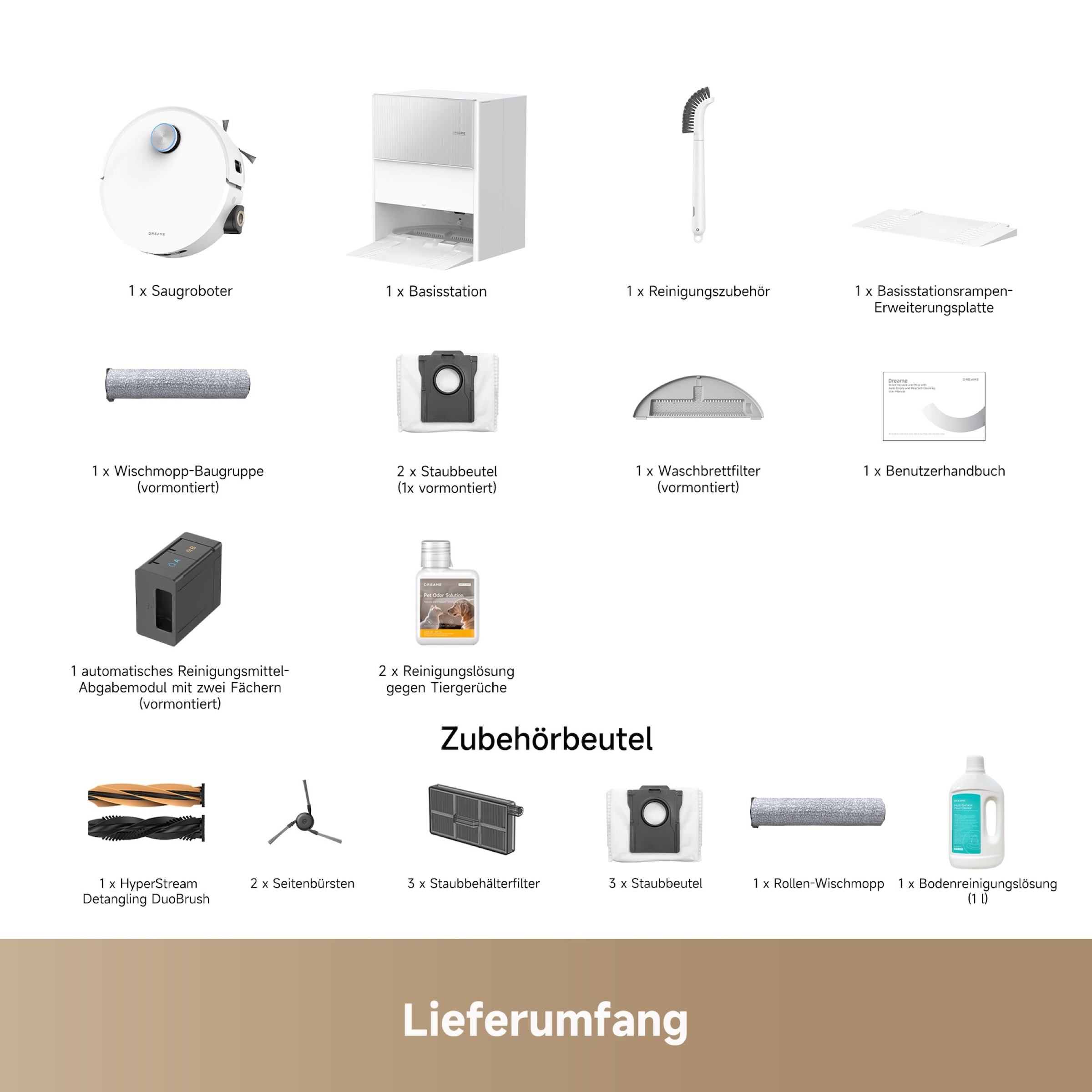 Dreame Saugroboter »mit Wischfunktion Aqua10 Ultra Roller Complete« Warmwasser-Wischsystem, Rollenmopp, überwindet Hindernisse, 30.000 Pa