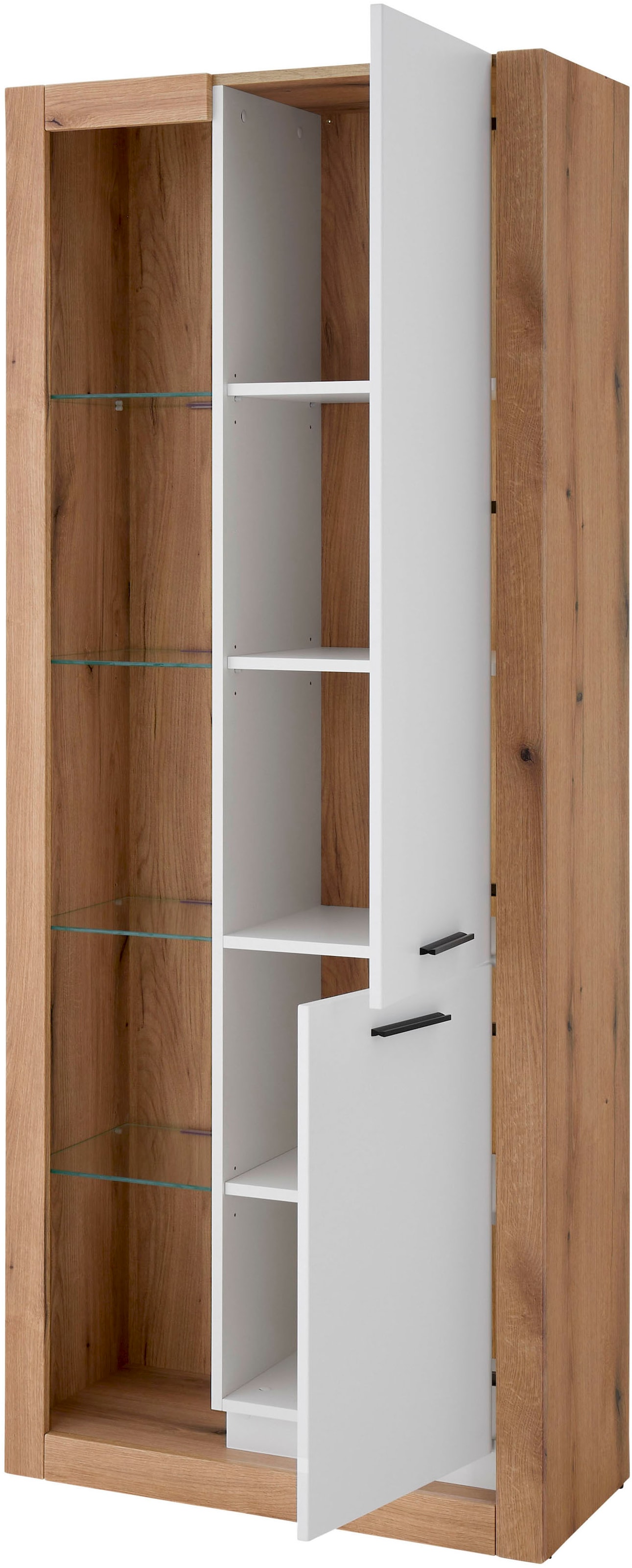 INOSIGN Vitrine »Brixen, Vitrinenschrank in Eiche Dekor, moderne Standvitrine«, Metallgriffe, ausreichend Stauraum, vielseitig einsetzbar, 80 cm breit