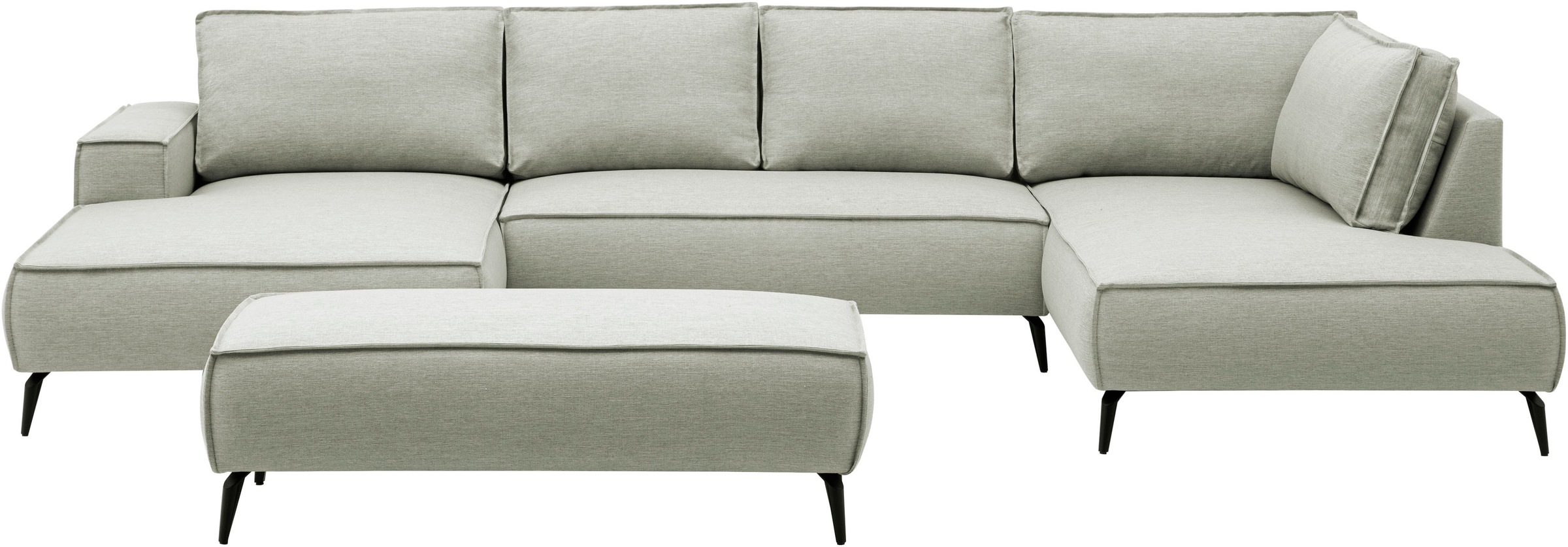 Wohnlandschaft HOME AFFAIRE "Tvinnu, moderne U-Form, Couch in Cord oder Webstoff in Leinenoptik", hellgrün, B:354cm H:83cm T:193cm, Sofas, Wohnlandschaft, Recamiere rechts/links, schwarze Metallfüße, bequeme Sitz-/Liegefläche 8