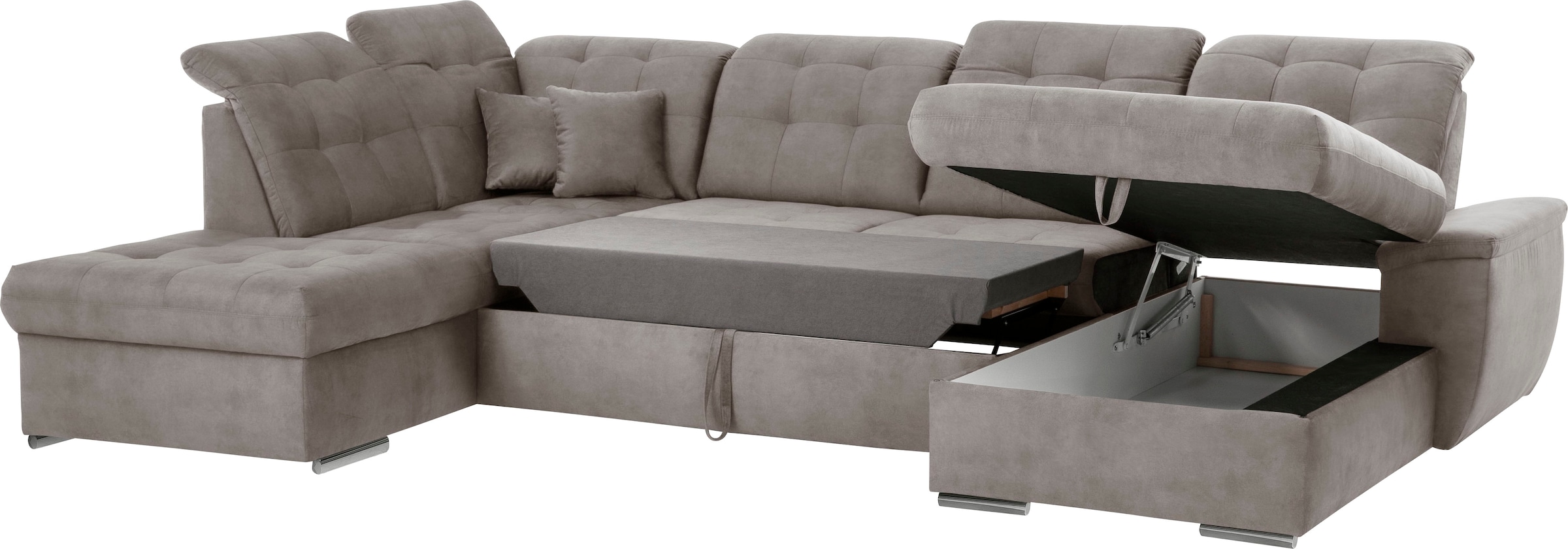 exxpo - sofa fashion Wohnlandschaft »Durango, aufwendige Sitz- und Rückenverarbeitung, bequem, U-Form«, inkl. Kopfteilverstellung, wahlweise mit Bettfunktion und Bettkasten