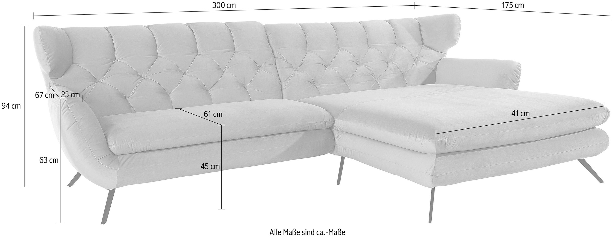 3C Candy Ecksofa »Beatrice Designsofa in moderner Retrooptik, bequem und extravagant«, mit Rückensteppung im Rautenmuster, Ohrenbacken Optik, L-Form