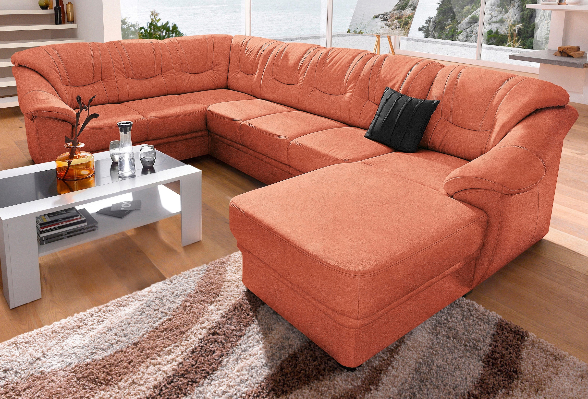 sit&more Wohnlandschaft "Savona, U-Form, B: 320 cm, Bettfunktion wählbar, Federkern-Polsterung" Komfortable Sitzhöhe 46 cm, Liegefläche 120 x 250 cm bei Bettfunktion