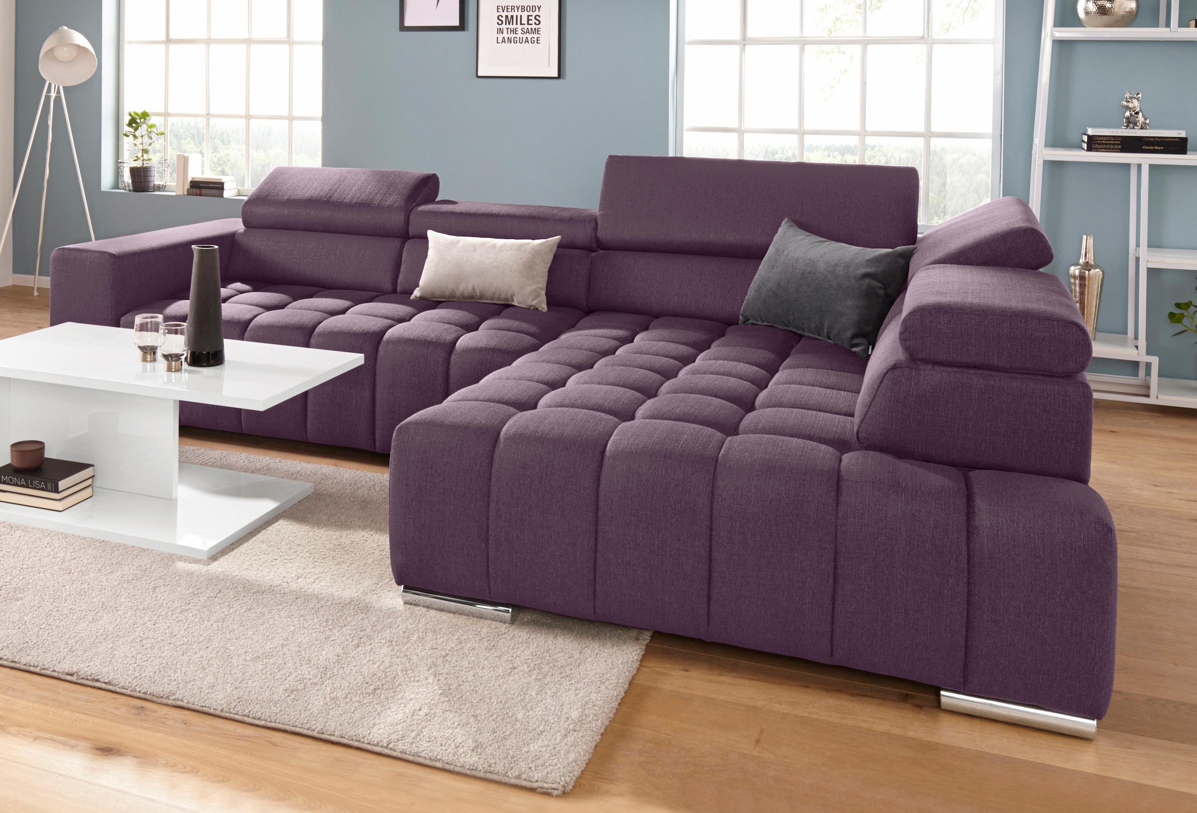 exxpo - sofa fashion Ecksofa »Elias, aktuelle Kreuzsteppung im Sitz, bequem, L-Form«, mit Kopf- bzw. Rückenverstellung, wahlweise mit Bettfunktion