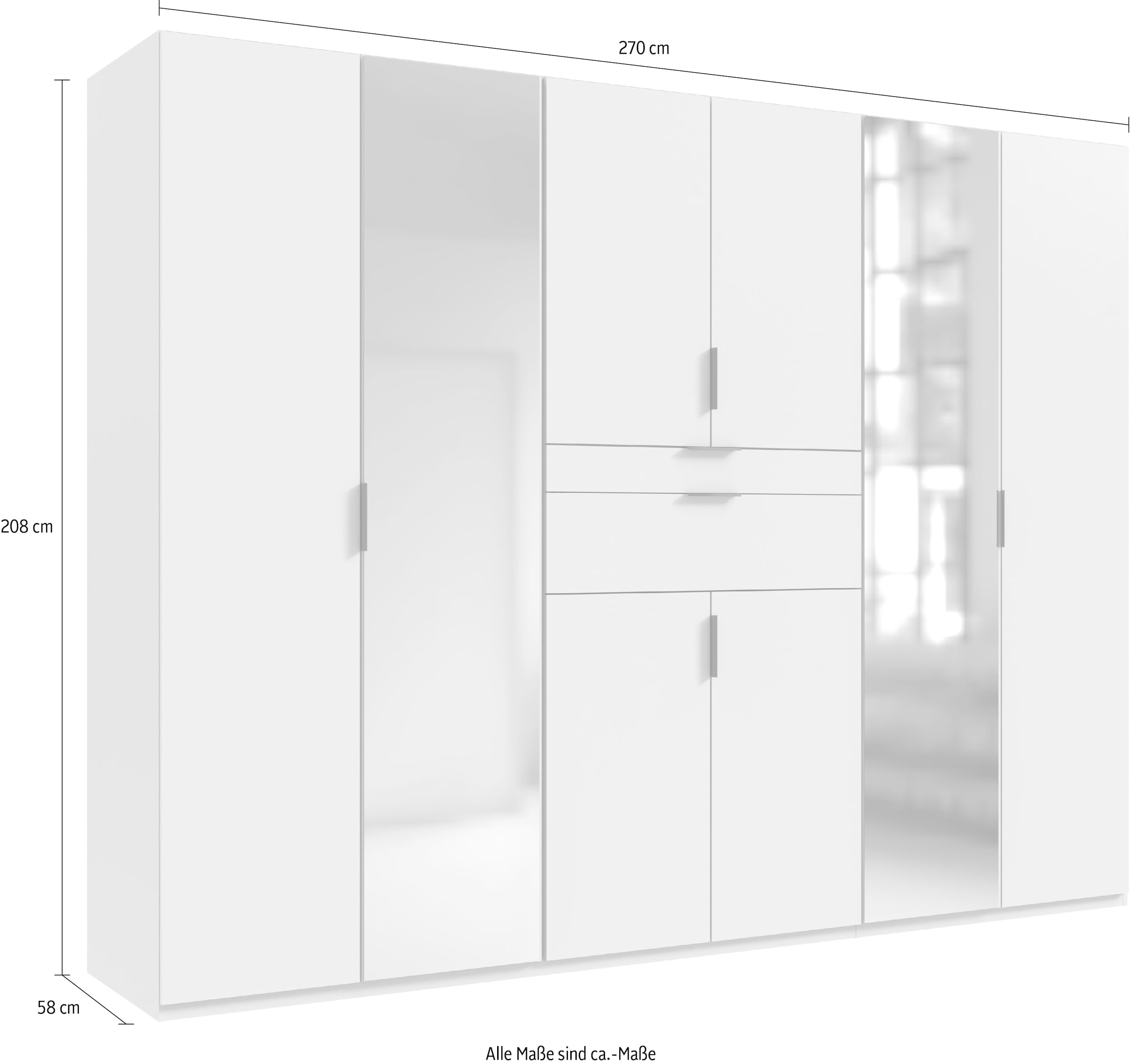 Wimex Drehtürenschrank »Moldau. Lieferung bis in Deine Etage«, Kleiderschrank mit Spiegel, 2 Schubladen in 2 Breiten schwarze Griffe