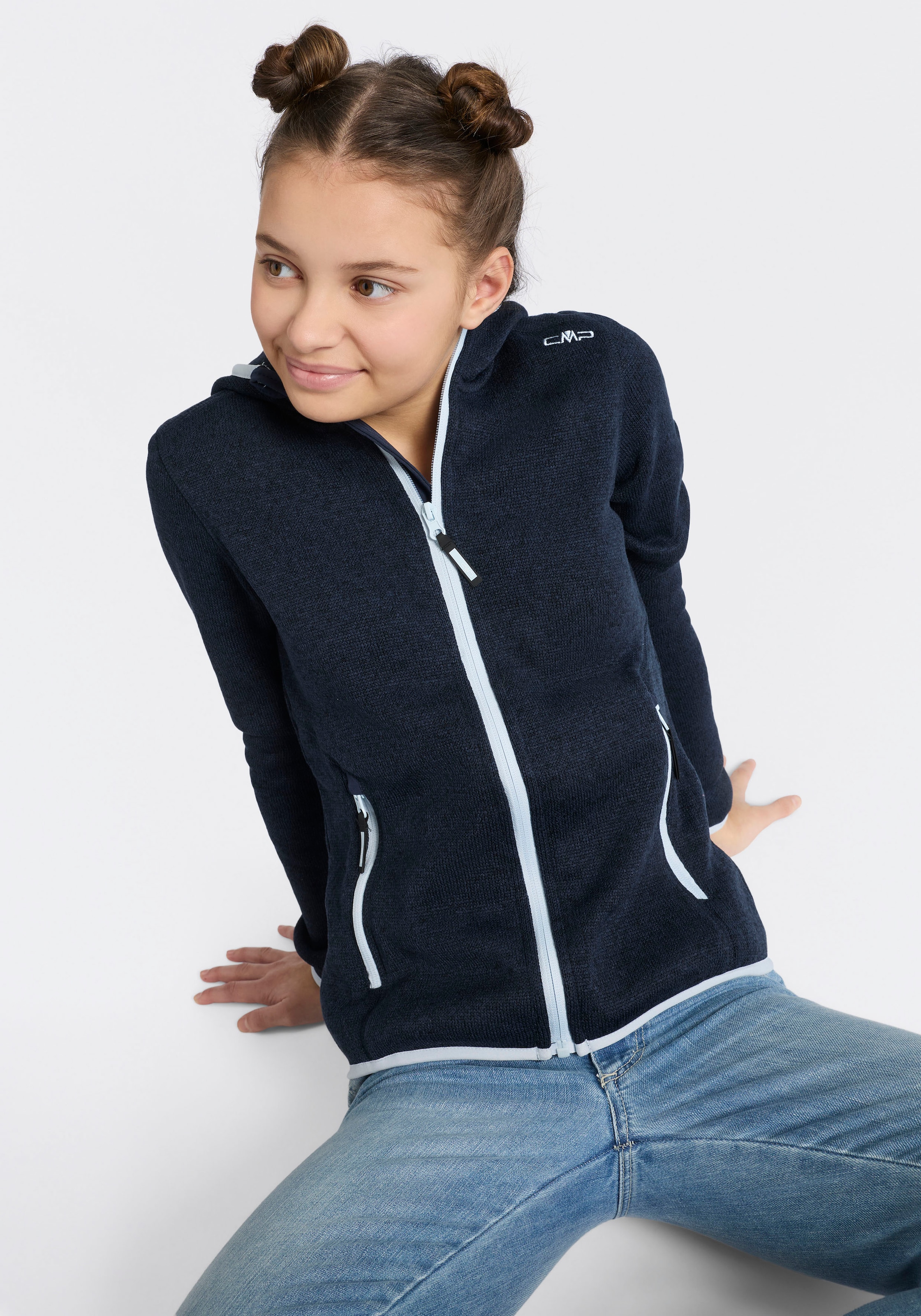 CMP Strickfleecejacke »KID G JACKET FIXED HOOD« mit Kapuze mit Kapuze, wärmeisolierend, windabweisend, wasserabweisend