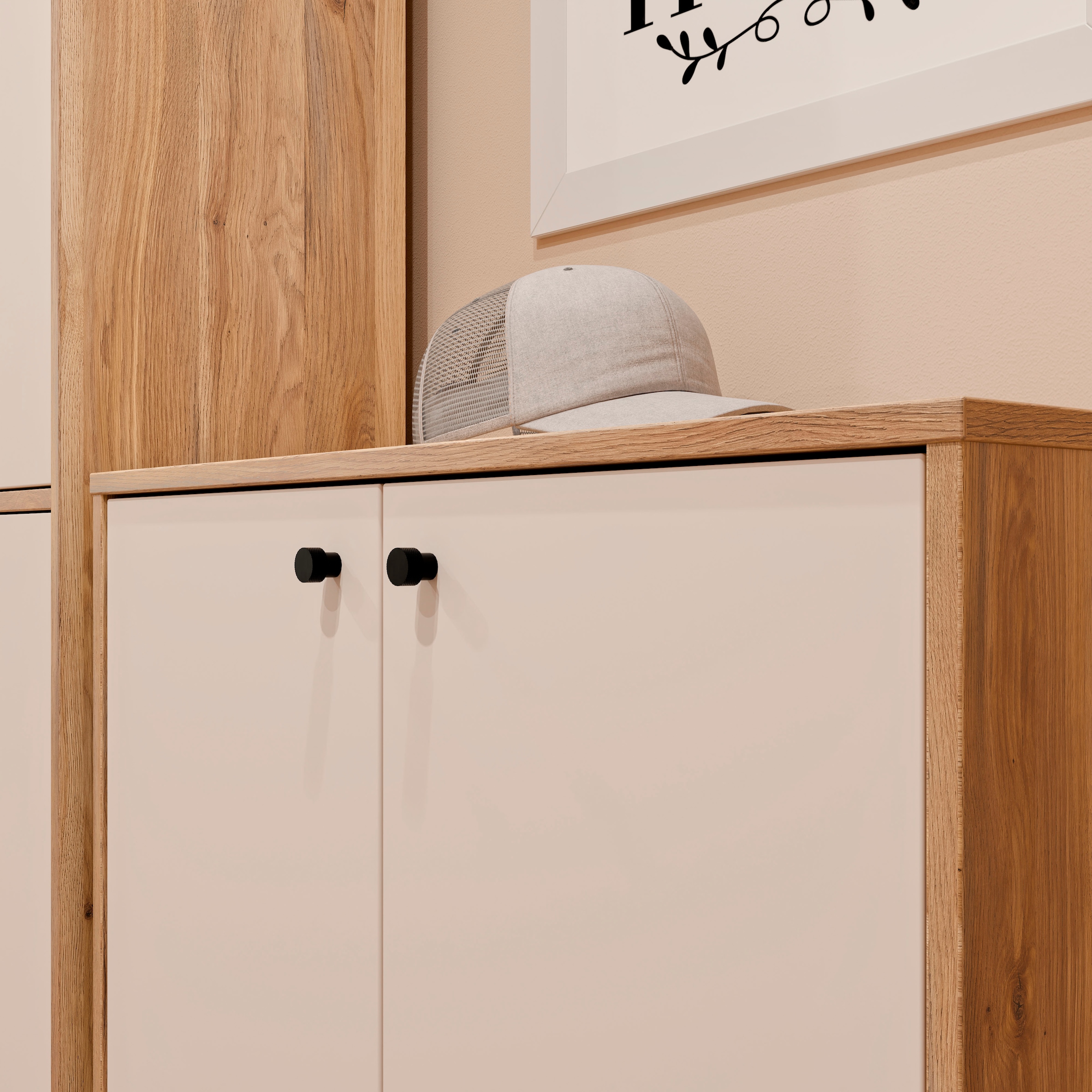 FORTE Schuhschrank Metallgriffe Schwarz B/H/T 83,7/98,3/34,9cm Soft Close