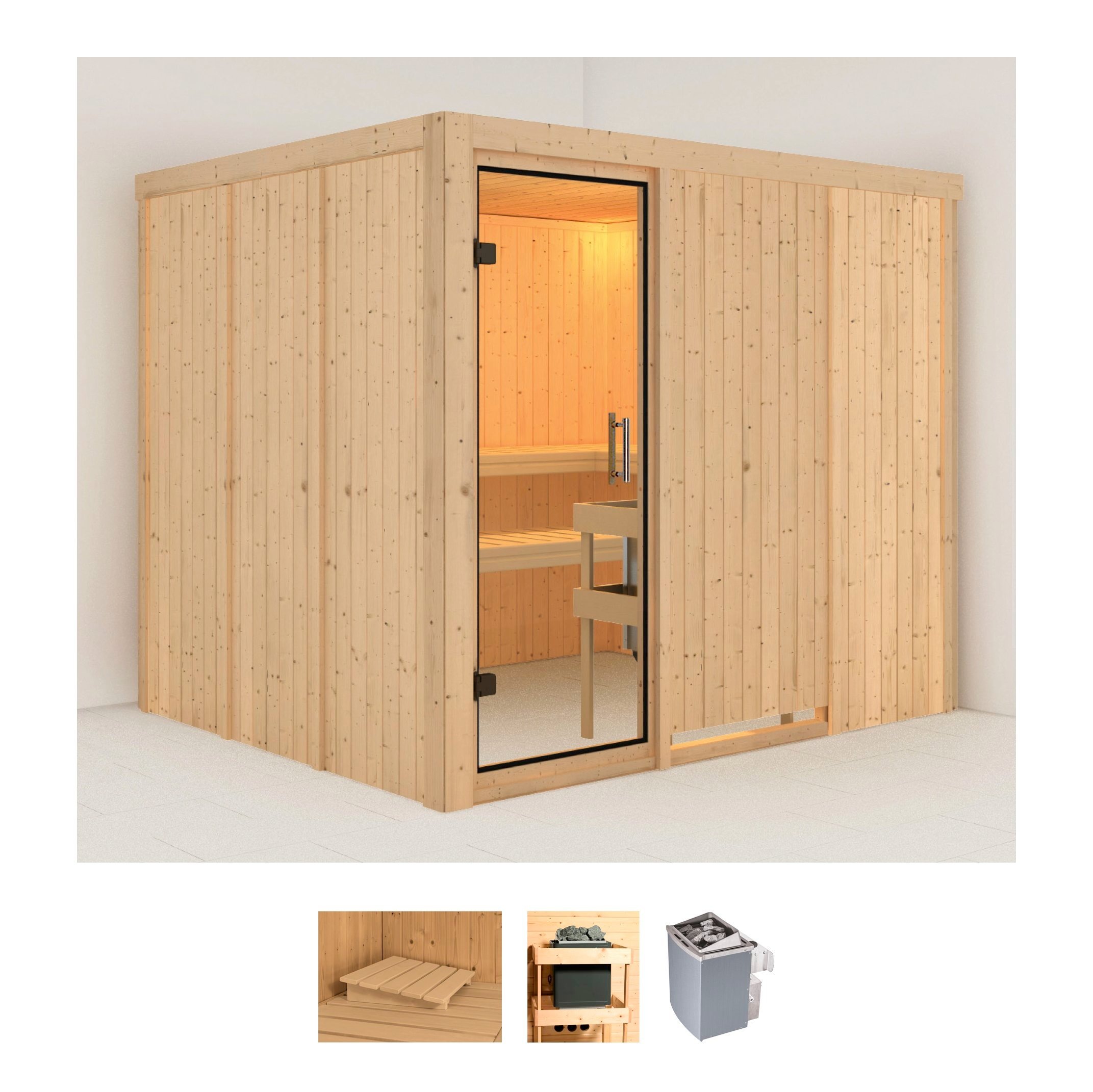 KARIBU Sauna "Gitte", Saunaofen, integrierte Steuerung, 9 kW, beige, Saunen, Ofen 9 kW integr. Strg