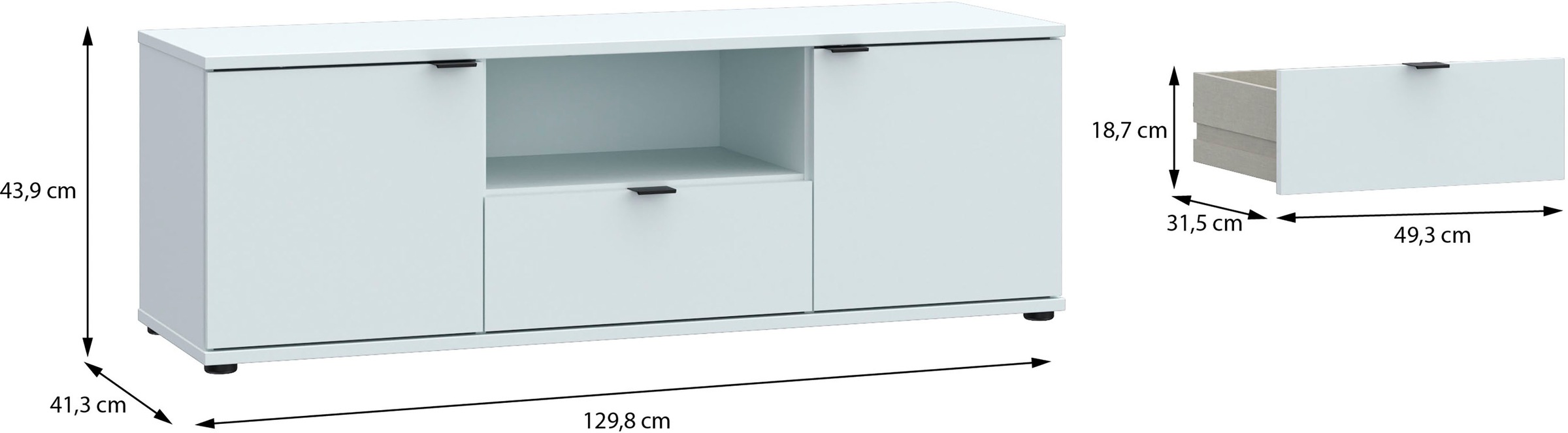 FORTE Lowboard »Ganymede«, (Breite 129,8cm), TV Board, Stauraum, Schublade; Metallgriffe, Kabelführung