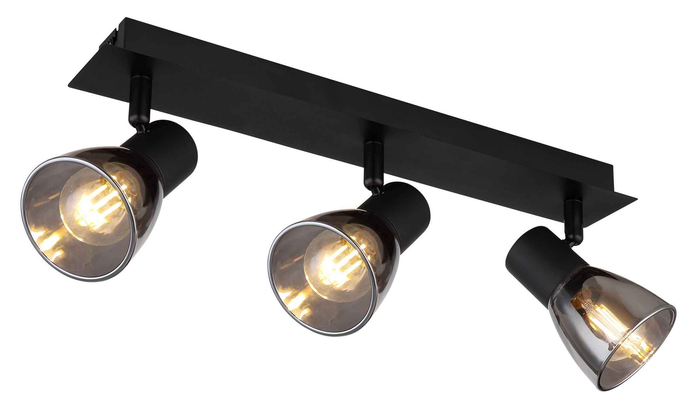 GLOBO LIGHTING Deckenstrahler »CLAUDE«, Leuchtmittel E14 | ohne Leuchtmittel, Deckenspot/schwarz/Glas rauchfarben/LxBxH: 400x70x155mm