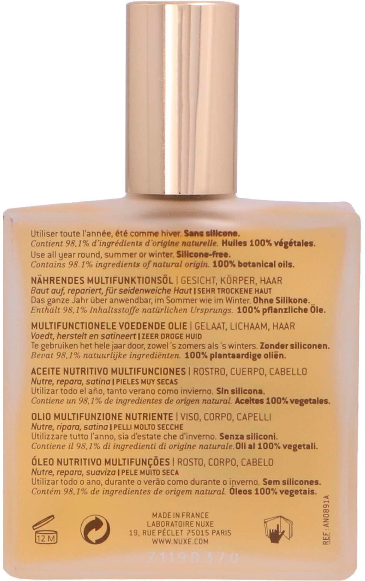 Nuxe Körperöl »Huile Prodigieuse Riche Multi-Purpose Nourishing Oil«, Aus Pflanzenölen, für trockene und sehr trockene Haut.