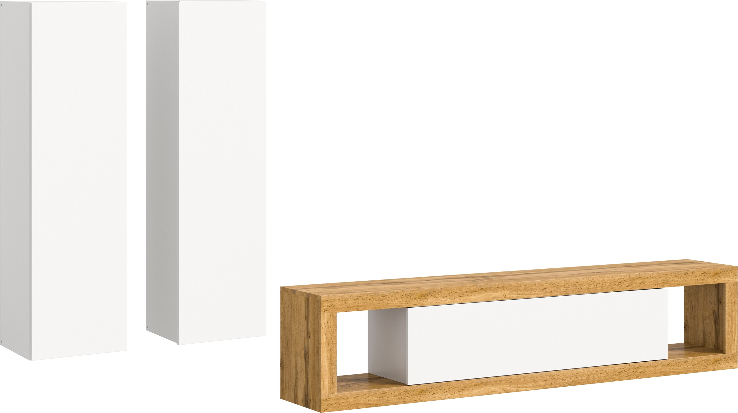 INOSIGN Wohnwand »Trinity,Breite 270 cm, 1 Lowboard (stehend und hängend montierbar),«, (3 St.), 2 Hängeschränke, Wohnwand, Wohnkombination, Mediawand
