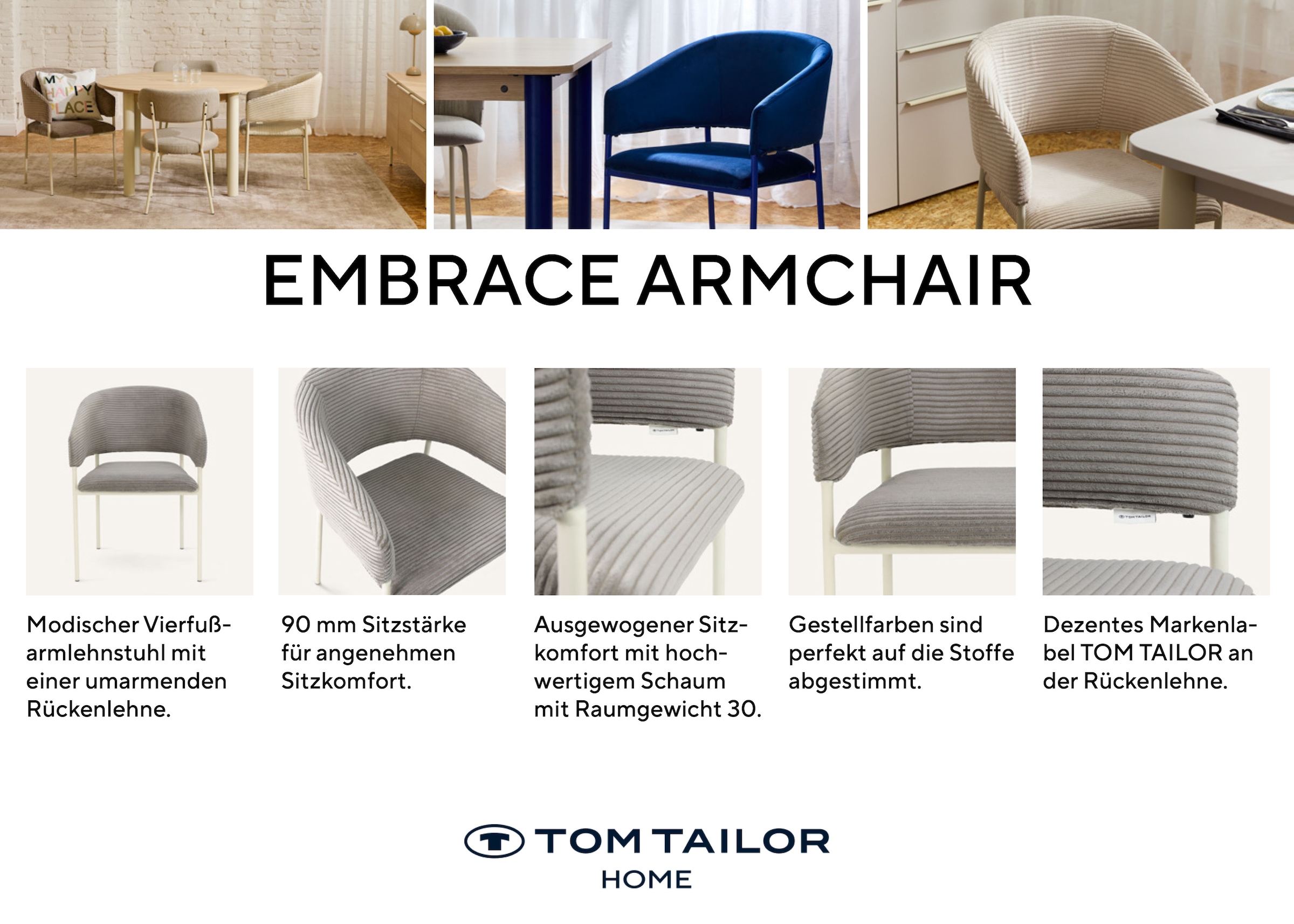 TOM TAILOR HOME Armlehnstuhl »EMBRACE ARMCHAIR« (Set) 2 Stk.Esszimmerstuhl, mit Armlehnen, 4-Fußgestell, Rückenausschnitt