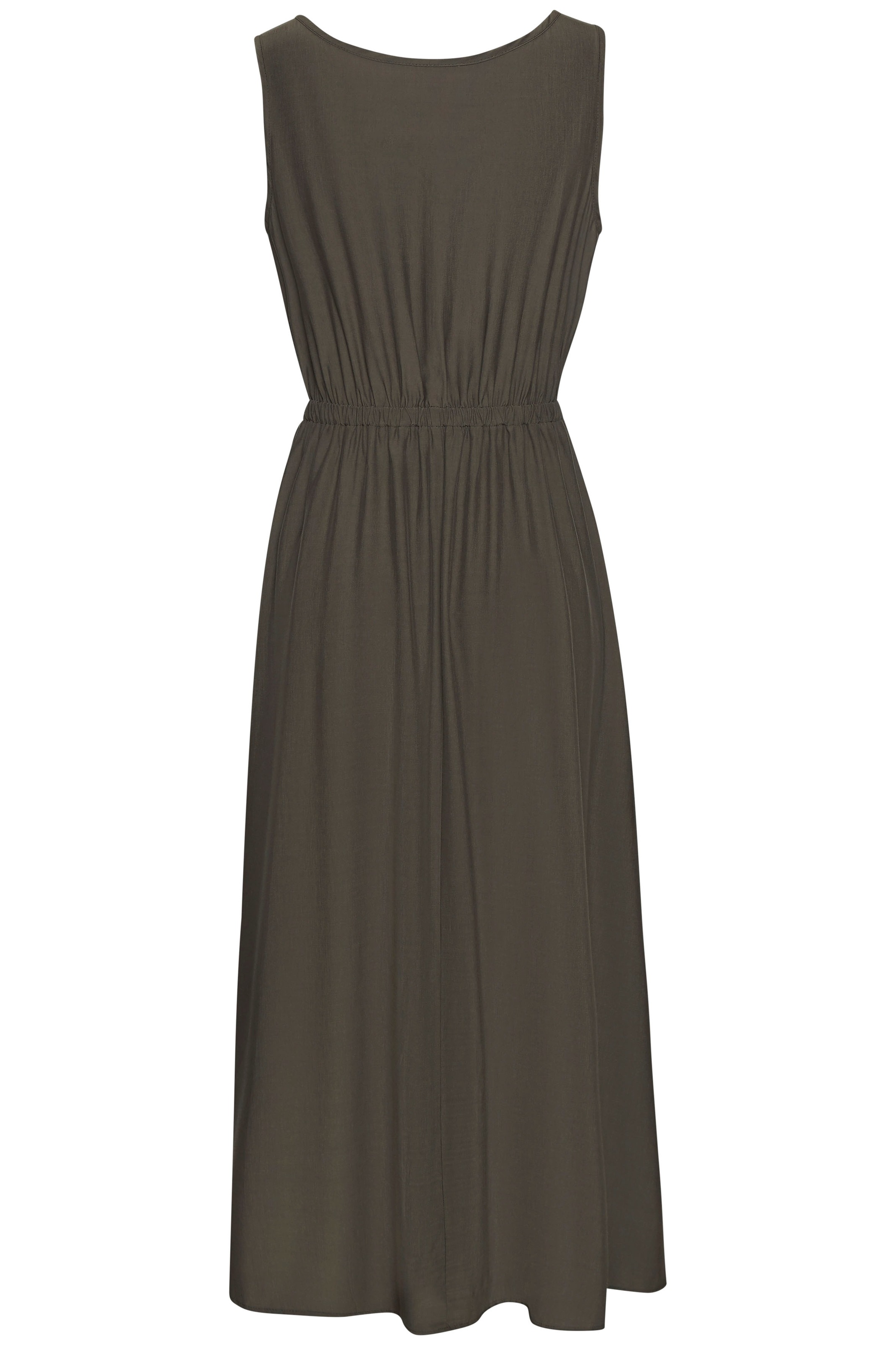 Maxikleid LASCANA, Damen, Gr. 46, N-Gr, grün (khaki), Web, Obermaterial: 76% Viskose, 24% Polyester, unifarben, figurumspielend bodenlang, tiefer Rundhals, Kleider Maxikleid, mit Zierknöpfen, Sommerkleid, modisch 3
