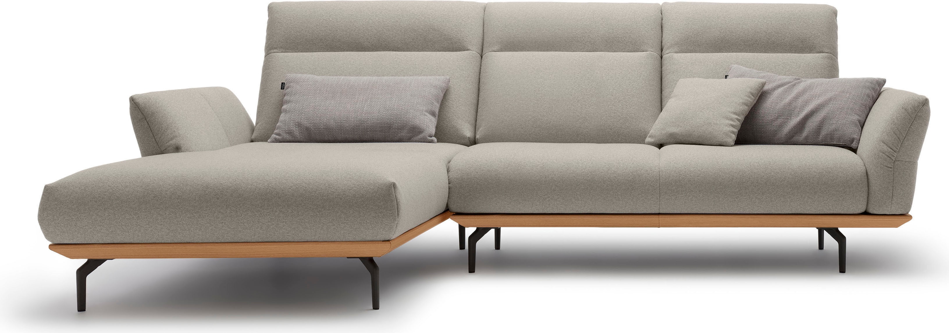 Creation BY ROLF BENZ Ecksofa "CR.460 Designsofa mit verstellbarer Rückenlehne, hochwertig & bequem" Sockel in Eiche, Alugussfüße in umbragrau, Breite 298 cm