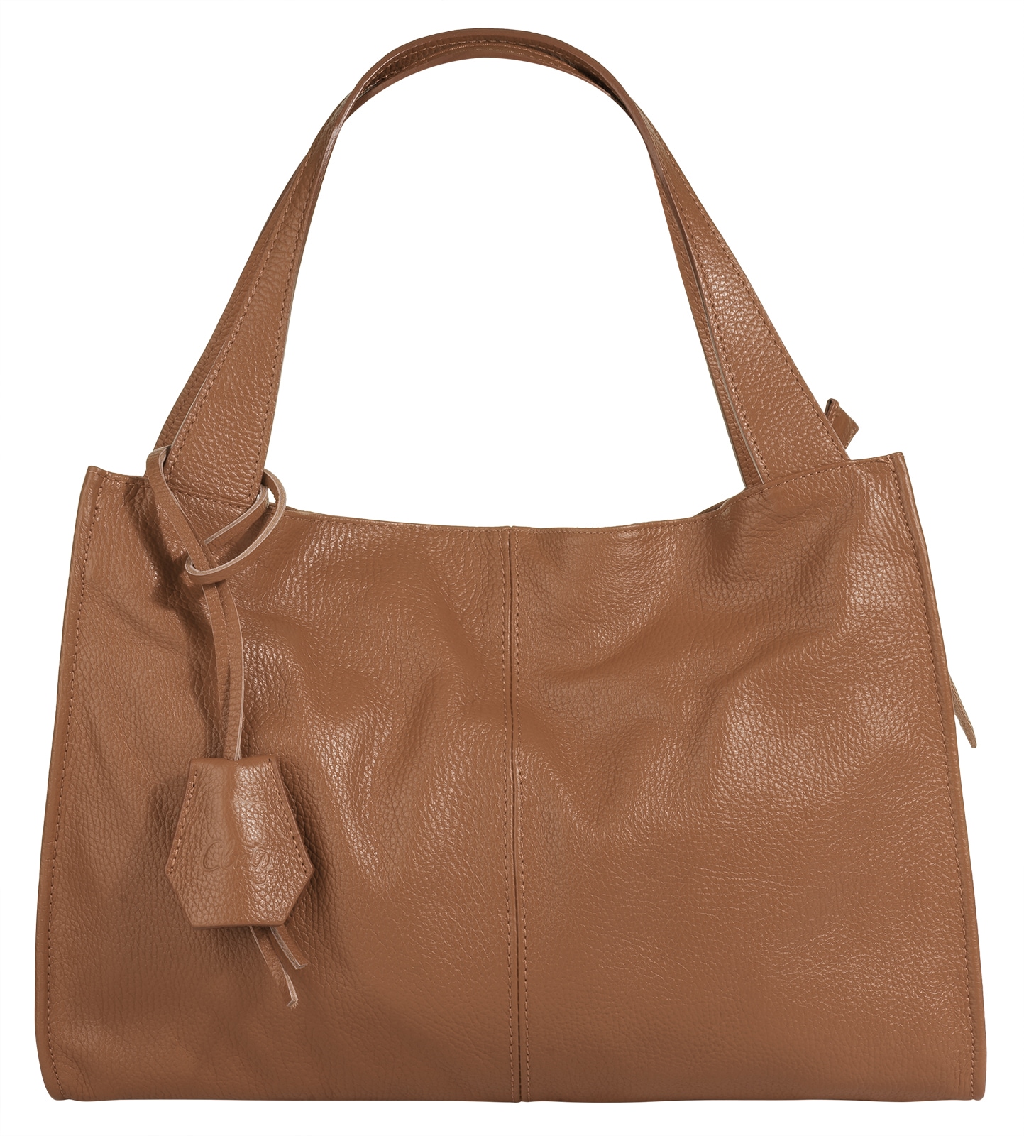 Shopper CLUTY, Damen, Gr. B/H/T: 40cm x 28cm x 11cm onesize, braun (cognac), Leder, leicht glänzend, unifarben, Taschen Shopper, echt Leder, Made in Italy