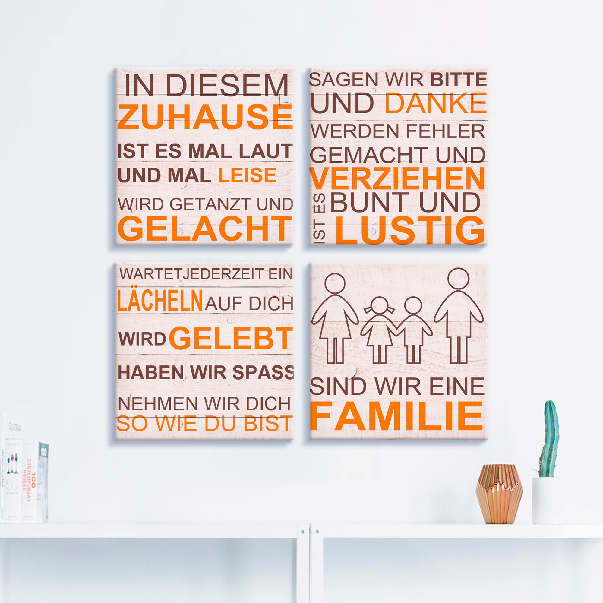 Artland Leinwandbild »In diesem Zuhause - beige«, Sprüche & Texte, (4 St.), 4er Set, verschiedene Größen