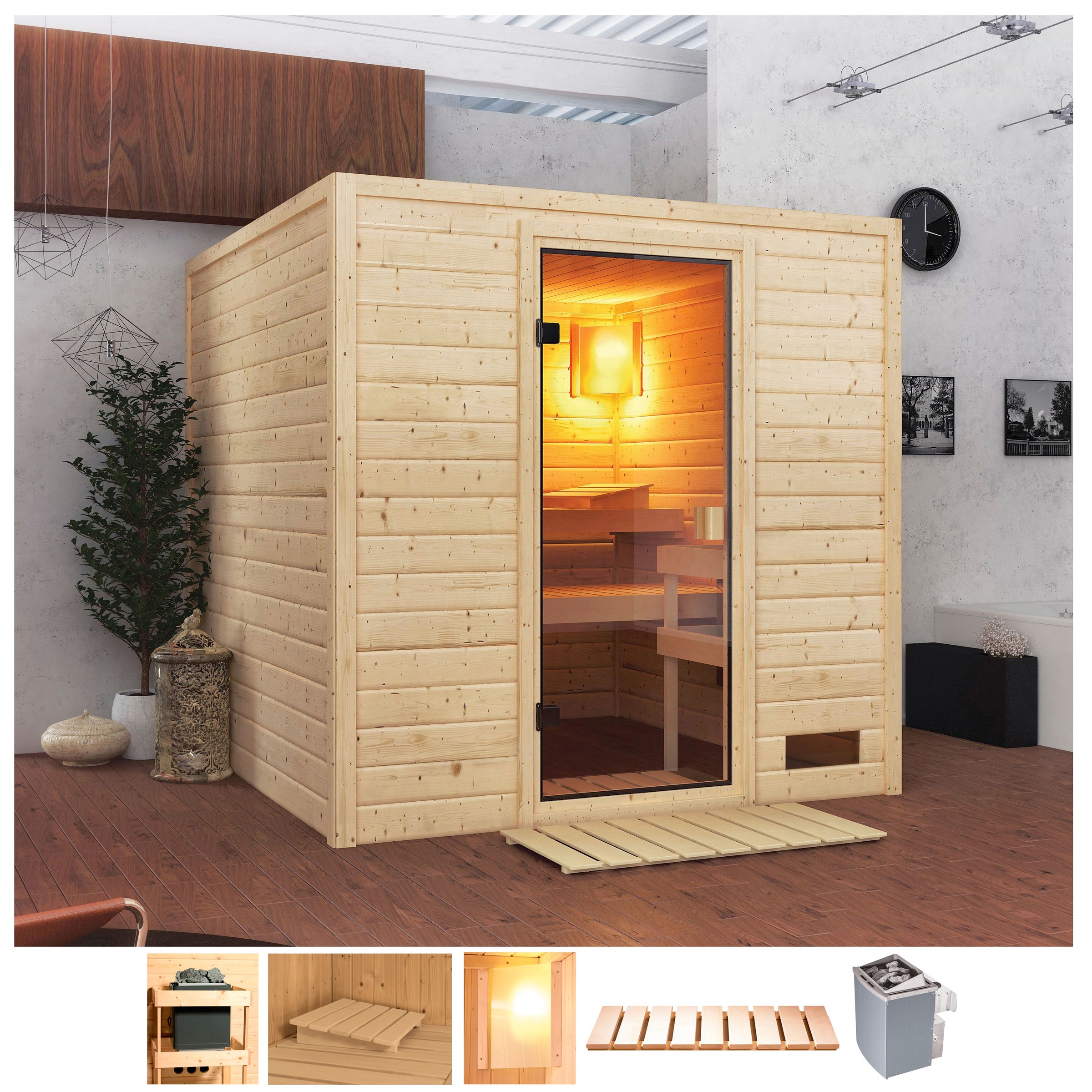 welltime Sauna »Jacky«, 4,5-kW-Ofen mit int. Steuerung