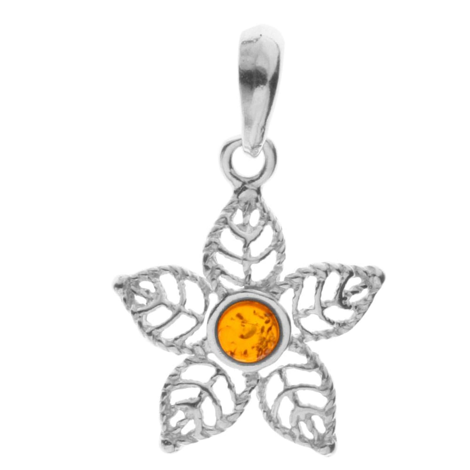 Kettenanhänger OSTSEE-SCHMUCK "- Blüte - Silber 925/000 - Bernstein" Gr. 27, silber (silber 925, silberfarben, weiß), Schmuckanhänger, Damen, Silber 925 (Sterlingsilber), Kettenanhänger