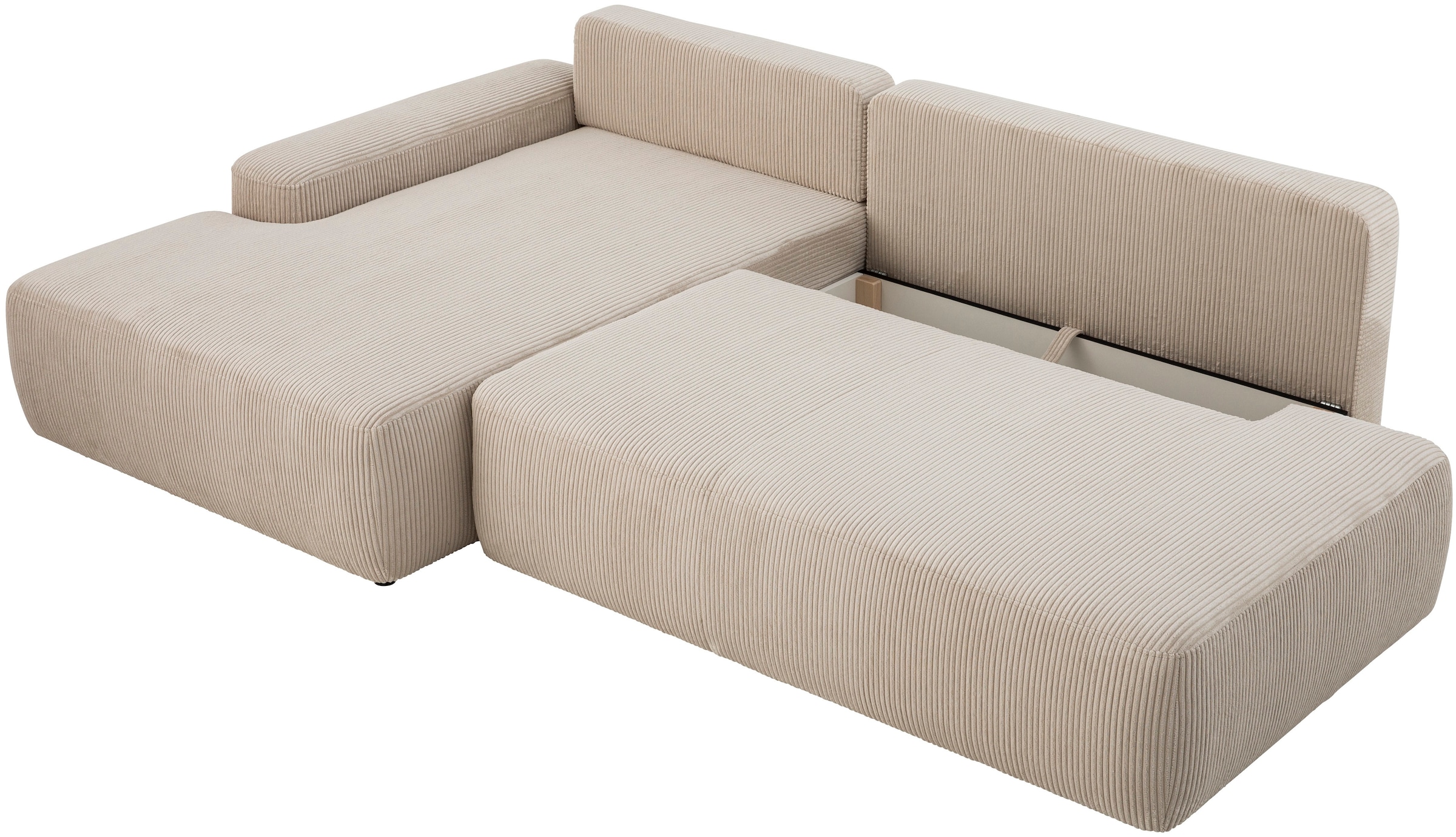 INOSIGN Ecksofa »TORGE, Schlafsofa Cord, Samtvelours u. Strukur fein, Couch in L-Form«, Schlaffunktion und Bettkasten, Liegefläche: 210x125 cm, neues Design