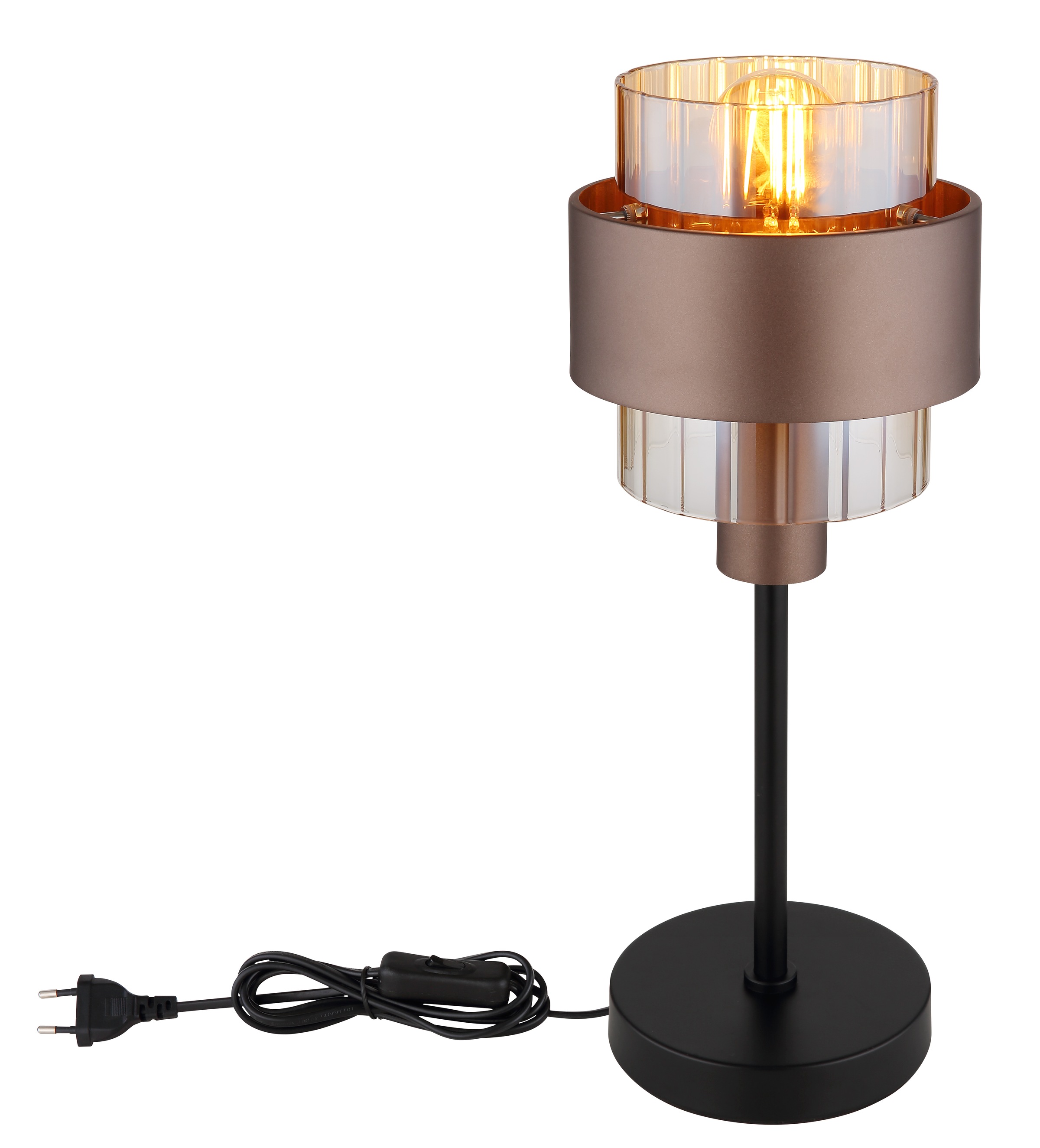GLOBO LIGHTING Tischleuchte »MILLEY« E27 1 Stk. Tischlampe Glas amber bronzefarben ø: 185mm, H: 470mm Schlafzimmer