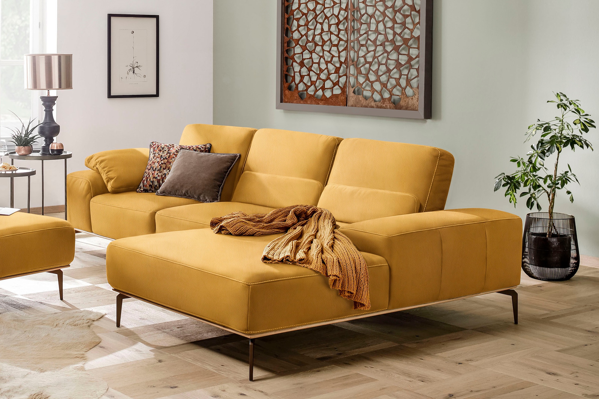 W.SCHILLIG Ecksofa »run, Designsofa mit tollem Sitzkomfort, L-Form«, mit Holzsockel, Füße in Bronze pulverbeschichtet, Breite 299 cm