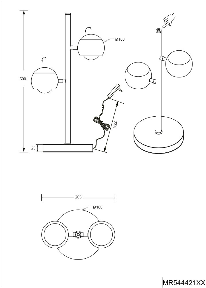 Musterring LED Tischleuchte »CANNON, 2-flammige LED Tischlampe 5W 500Lumen 2300+3000+4000K CCT« LED-Board 1 Stk. Farbwechsler | warmweiß - kaltweiß mit Touch-Sensordimmer, Memory, 2 schwenkbare Lichtkegel up-and-down