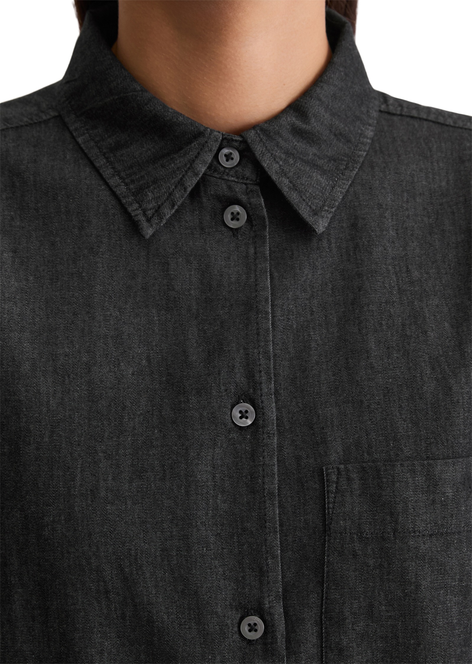 Langarmbluse MARC O'POLO "aus Baumwoll-Chambray", Damen, Gr. 40, dunkelblau, Obermaterial: 100% Baumwolle, unifarben, relaxed fit normal, Manschette, Blusen 3
