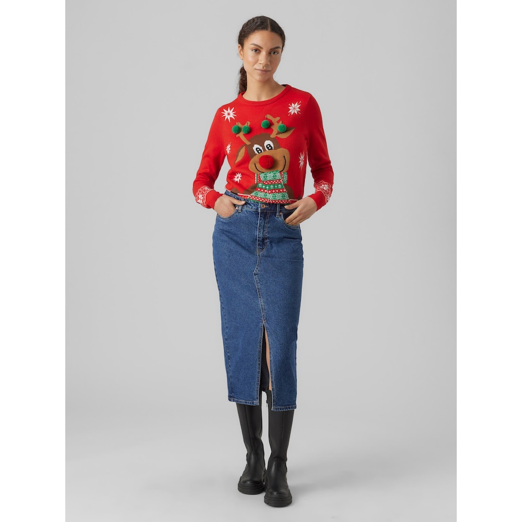 Vero Moda Weihnachtspullover »VMNEWFROSTYDEER LS O-NCK BLOUSE XMAS REP«