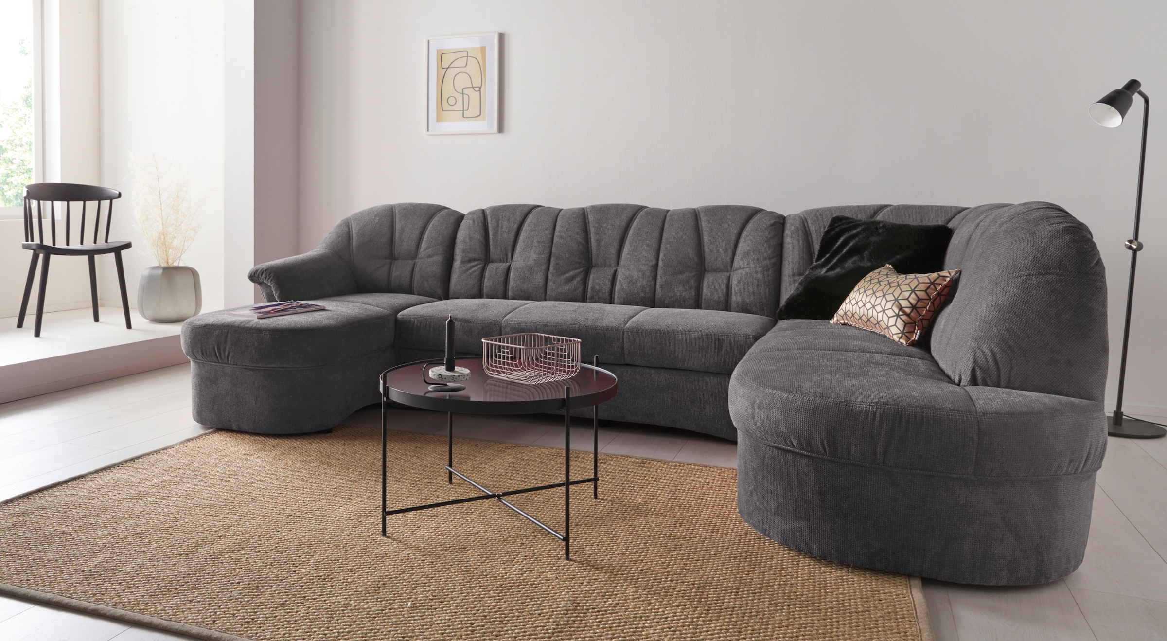 DOMO collection Wohnlandschaft "Papenburg elegand & zeitlos, viel Platz, Breite 297cm, U-Form" in großer Farbvielfalt, wahlweise Bettfunktion, frei im Raum stellbar