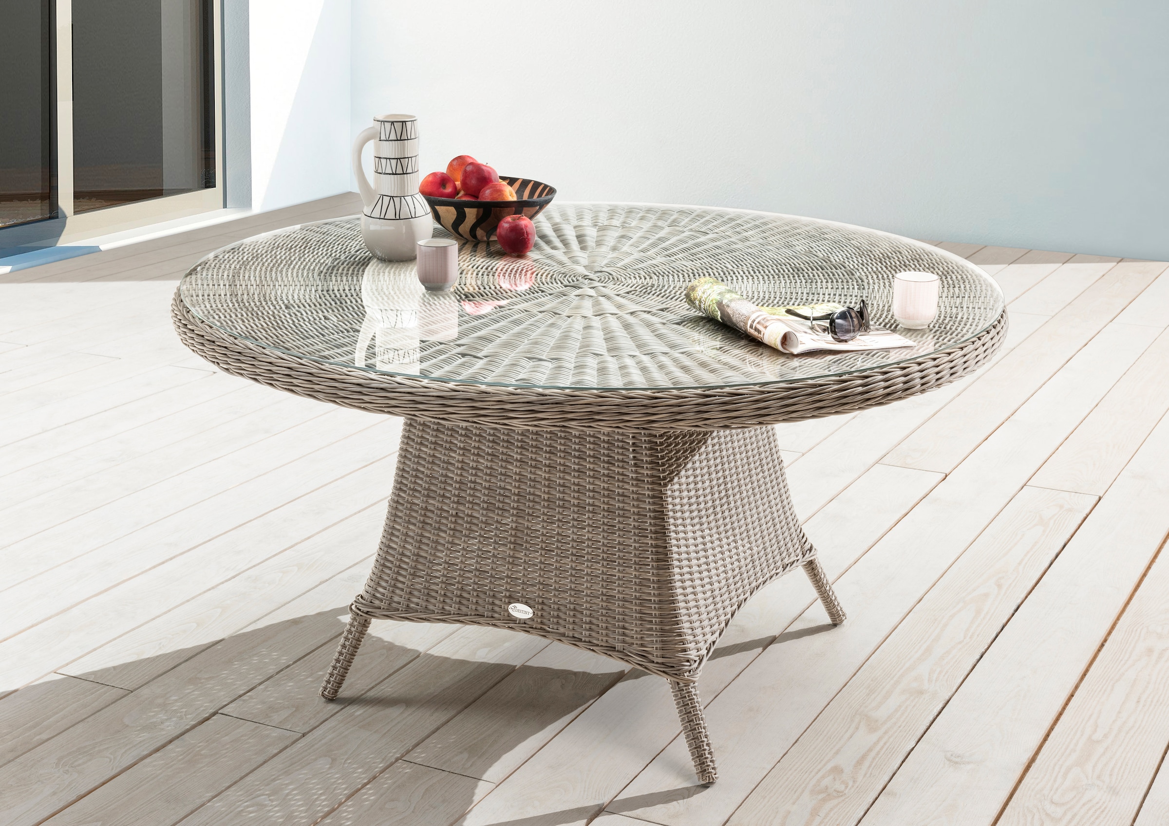 aufgelegter »LUNA«, | Polyrattan, Glasplatte mit BAUR Ø 120x75cm, Gartentisch Destiny